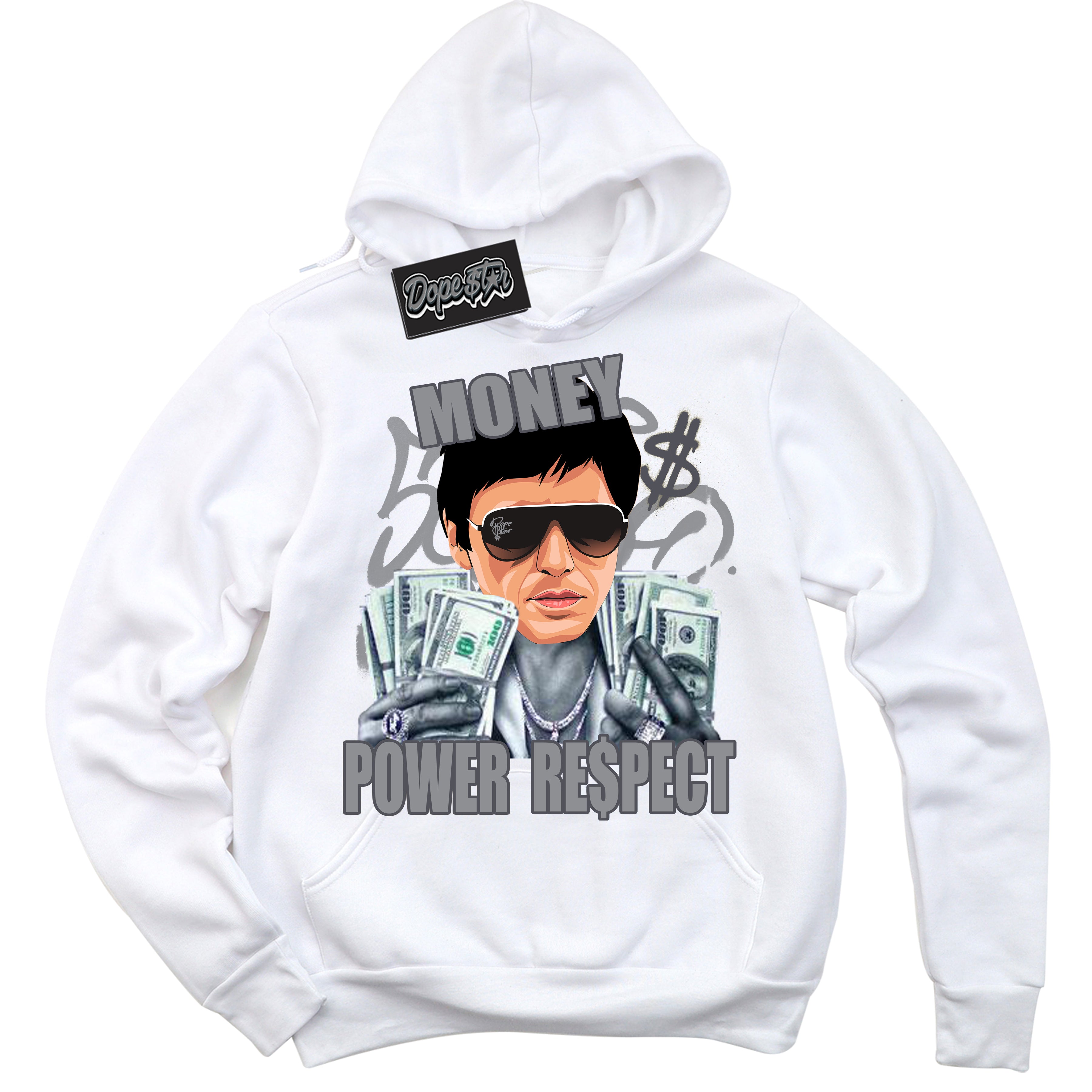 Cool White Hoodie with “ Tony Montana ”  design that Perfectly Matches Paris Olympics Wet Cement 4s Jordans.