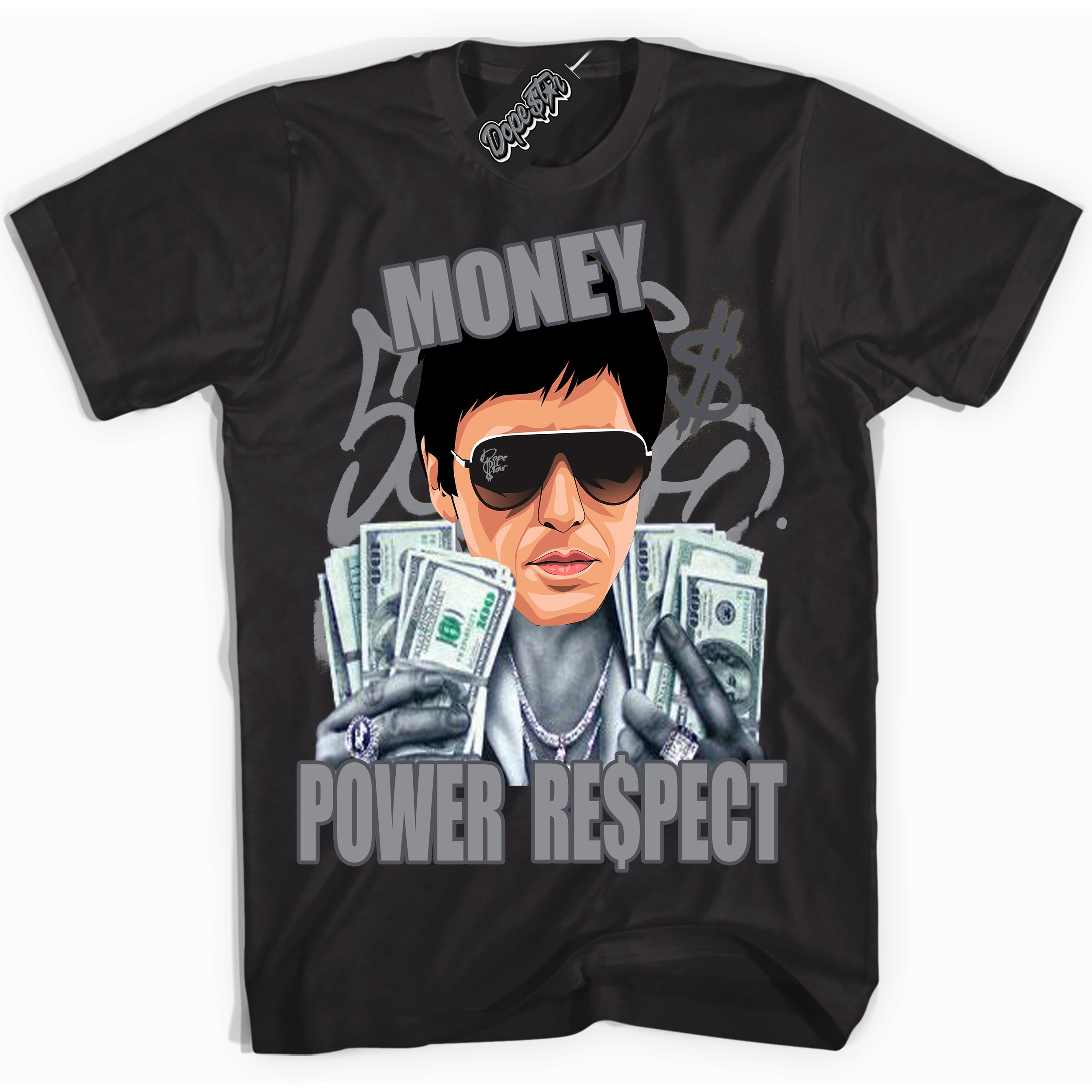 Cool Black Shirt with “ Tony Montana ” design that perfectly matches Paris Olympics Wet Cement 4s Jordans.