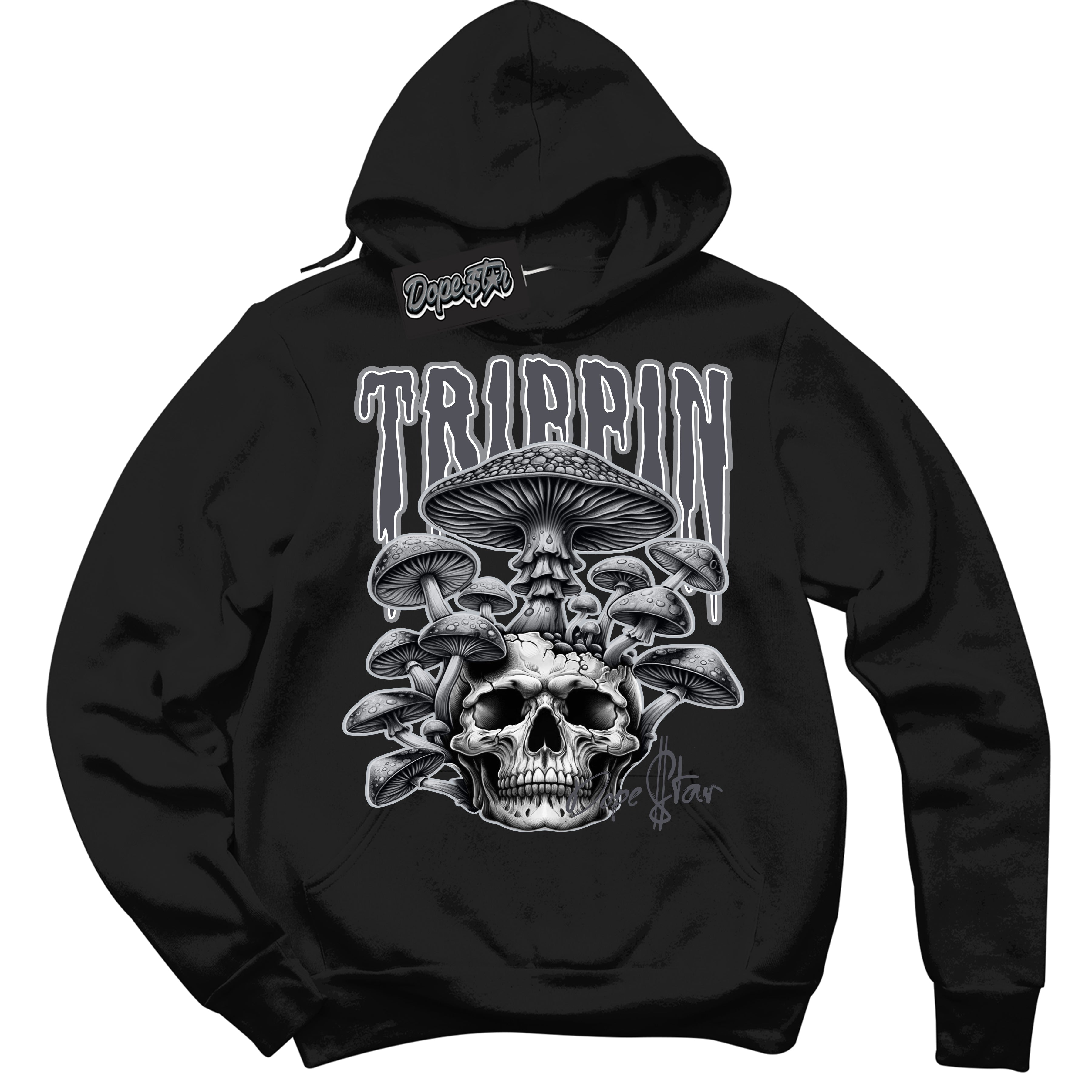 Cool Black Hoodie with “ Trippin ”  design that Perfectly Matches Paris Olympics Wet Cement 4s Jordans.