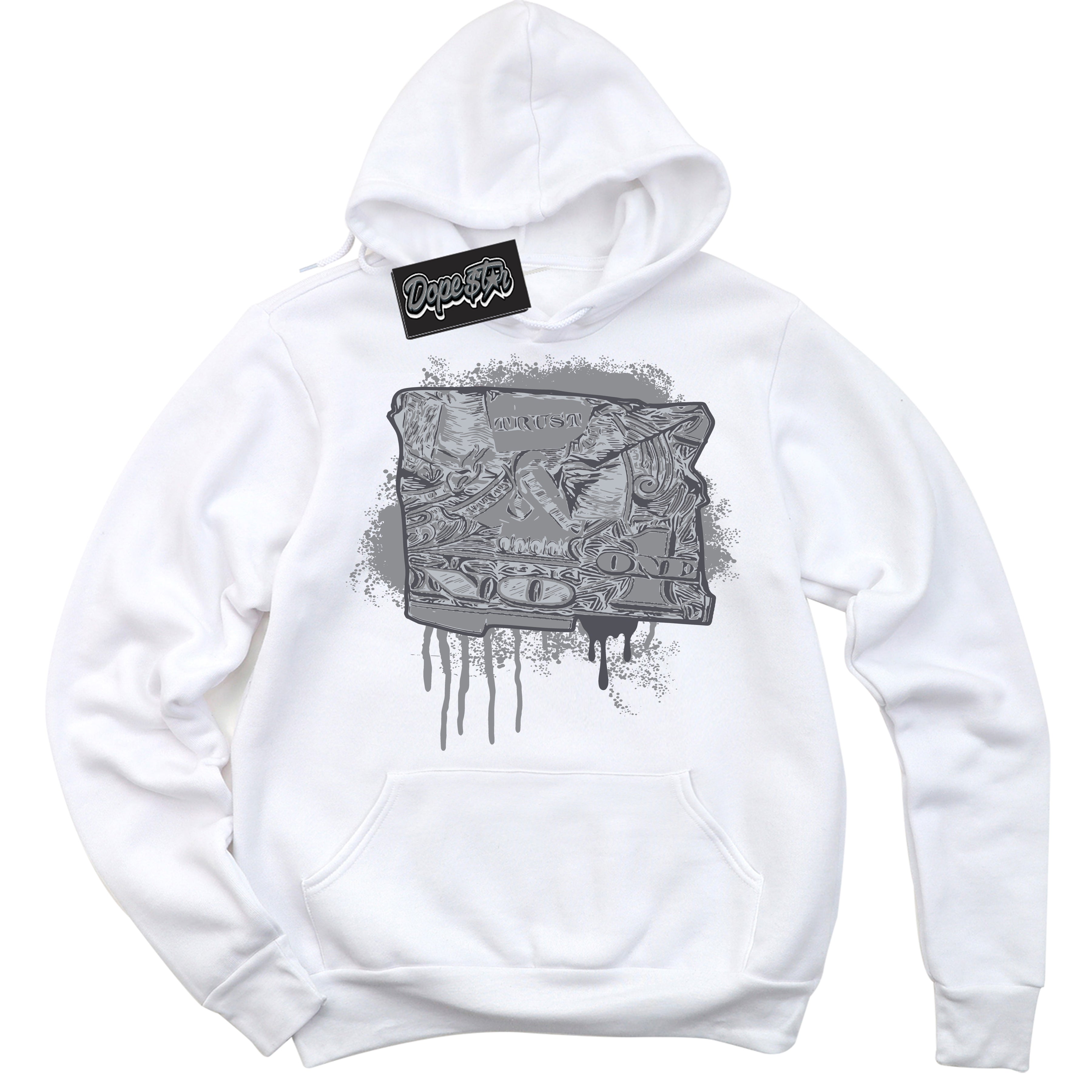 Cool White Hoodie with “ Trust No One Dollar ”  design that Perfectly Matches Paris Olympics Wet Cement 4s Jordans.