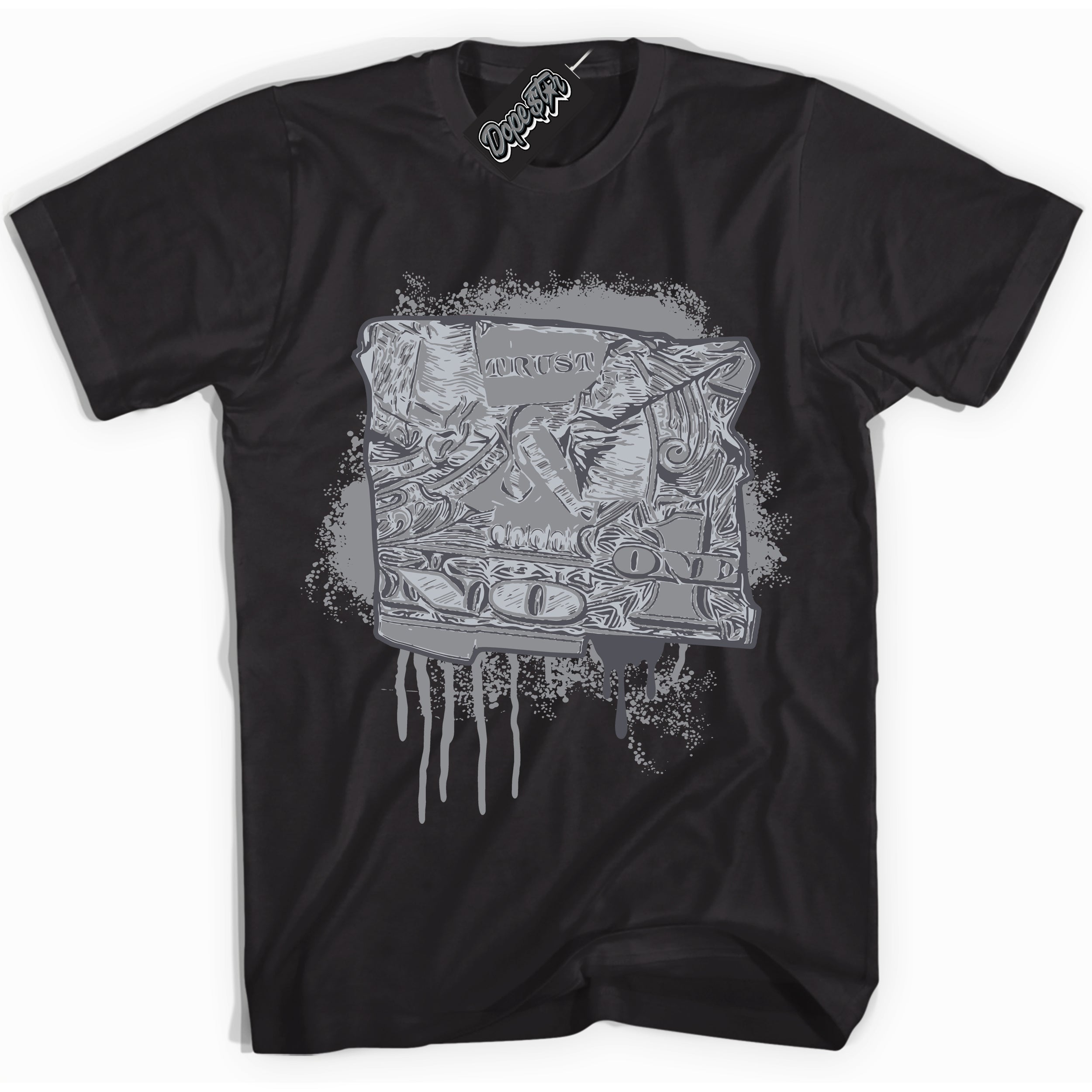 Cool Black Shirt with “ Trust No One Dollar ” design that perfectly matches Paris Olympics Wet Cement 4s Jordans.