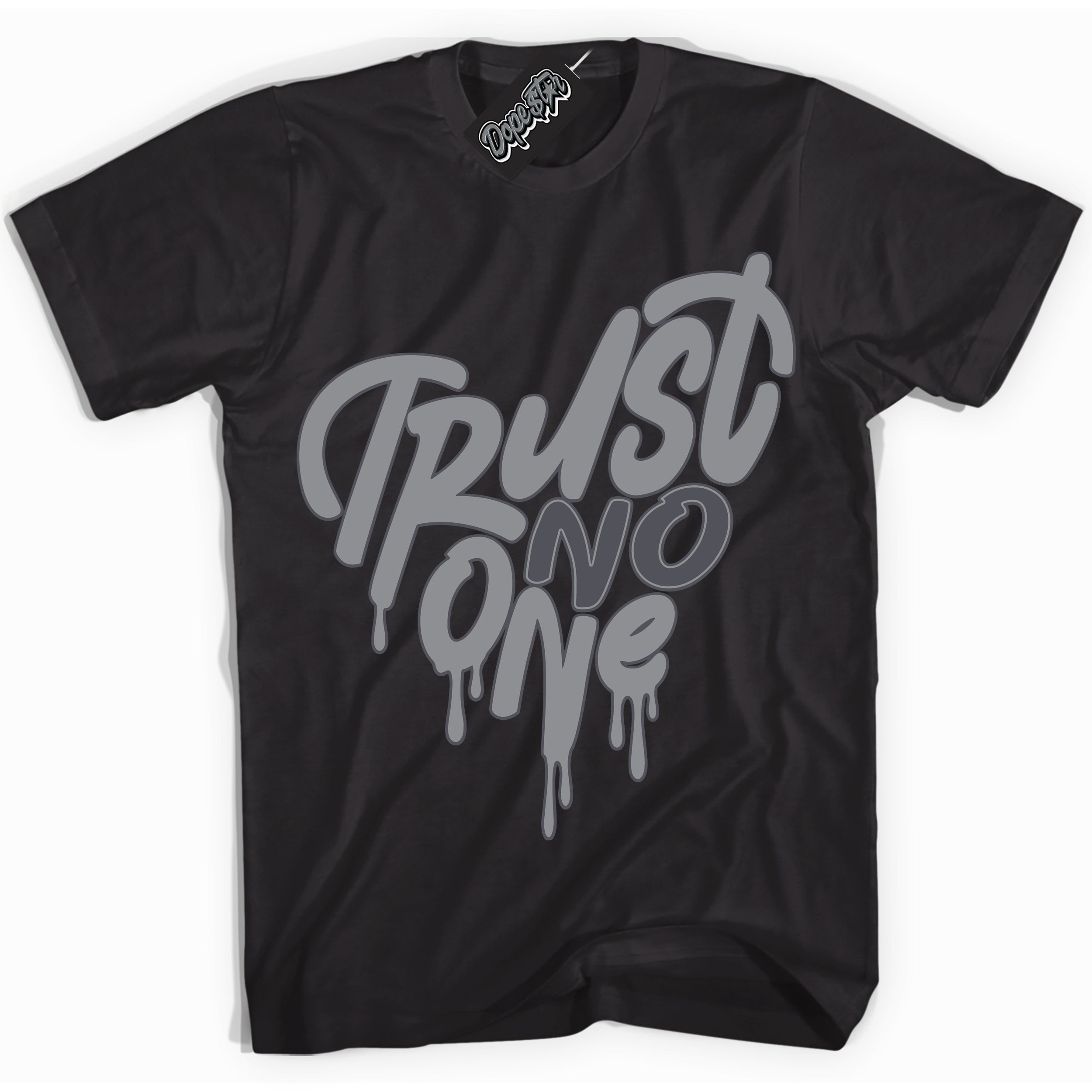 Cool Black Shirt with “ Trust No One Heart ” design that perfectly matches Paris Olympics Wet Cement 4s Jordans.