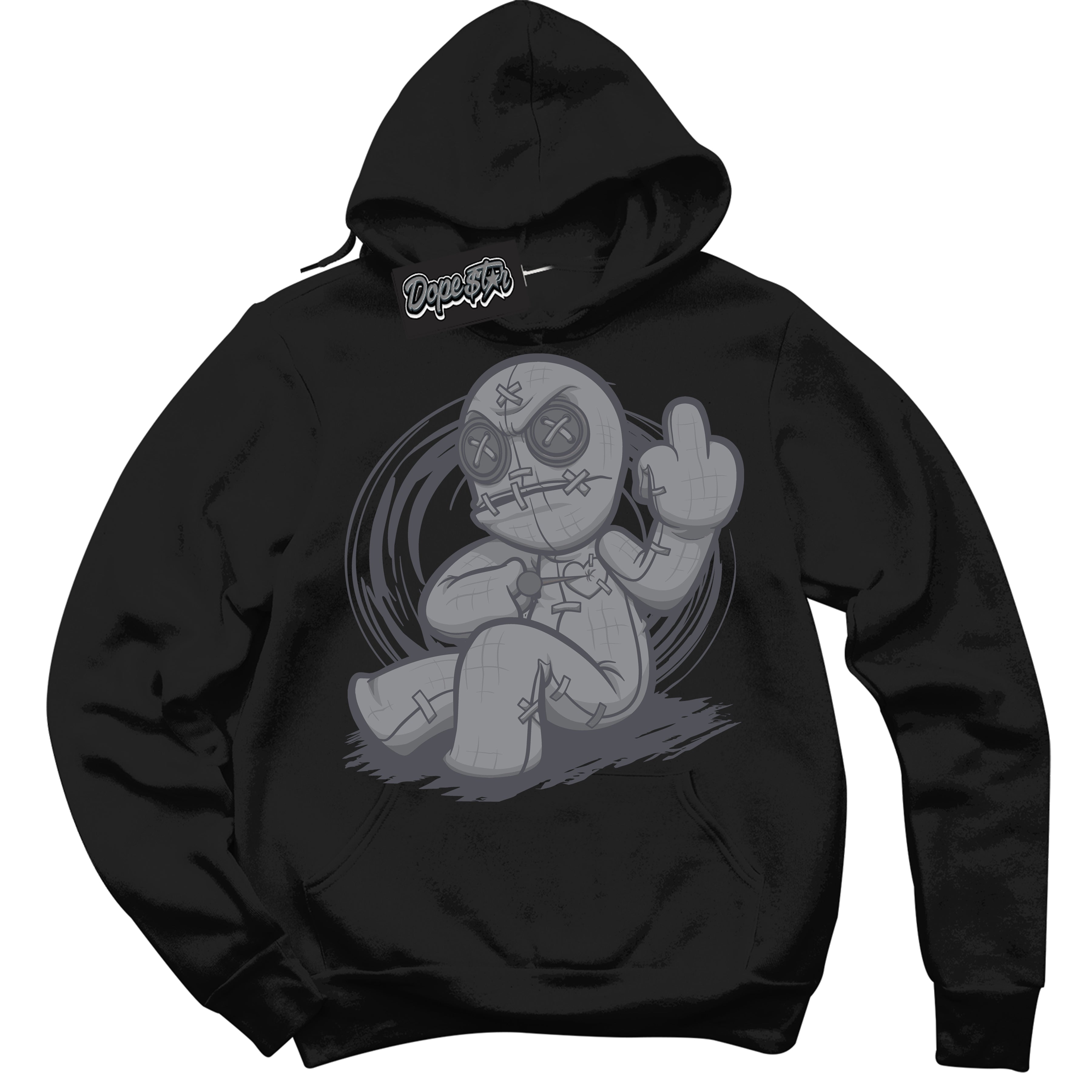 Cool Black Hoodie with “ Voodoo Doll ”  design that Perfectly Matches Paris Olympics Wet Cement 4s Jordans.