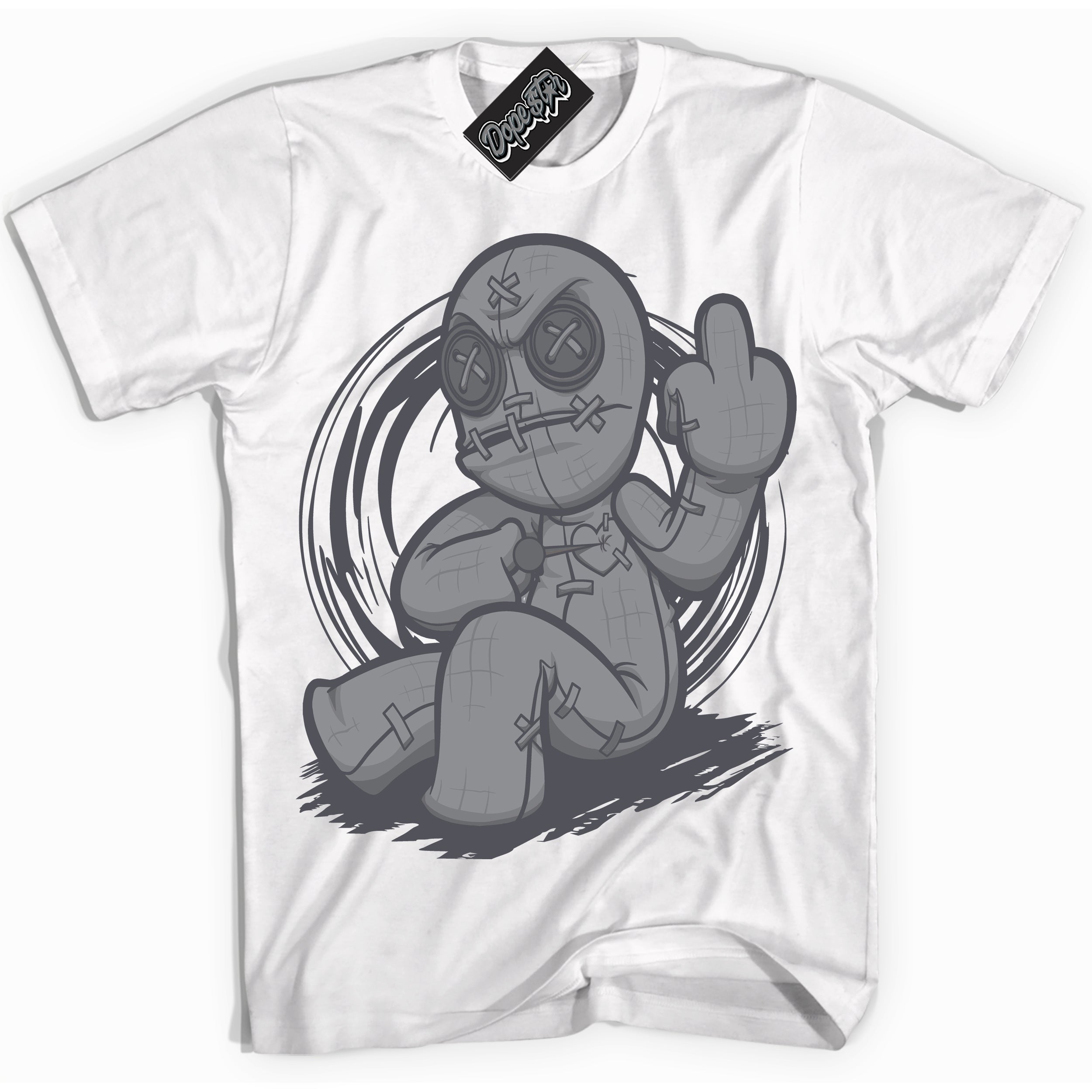 Cool White Shirt with “ Voodoo Doll ” design that perfectly matches Paris Olympics Wet Cement 4s Jordans.