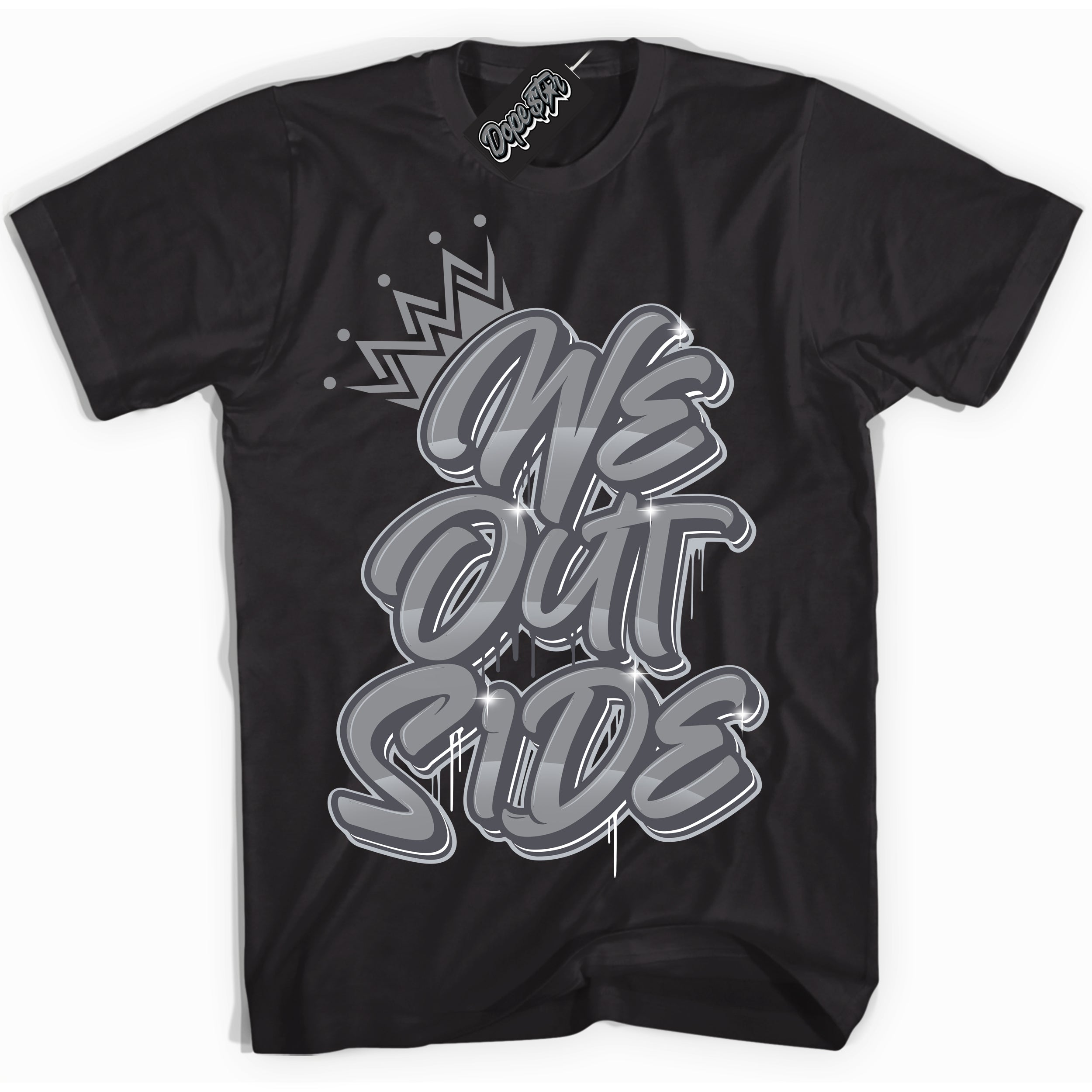 Cool Black Shirt with “ We Outside ” design that perfectly matches Paris Olympics Wet Cement 4s Jordans.