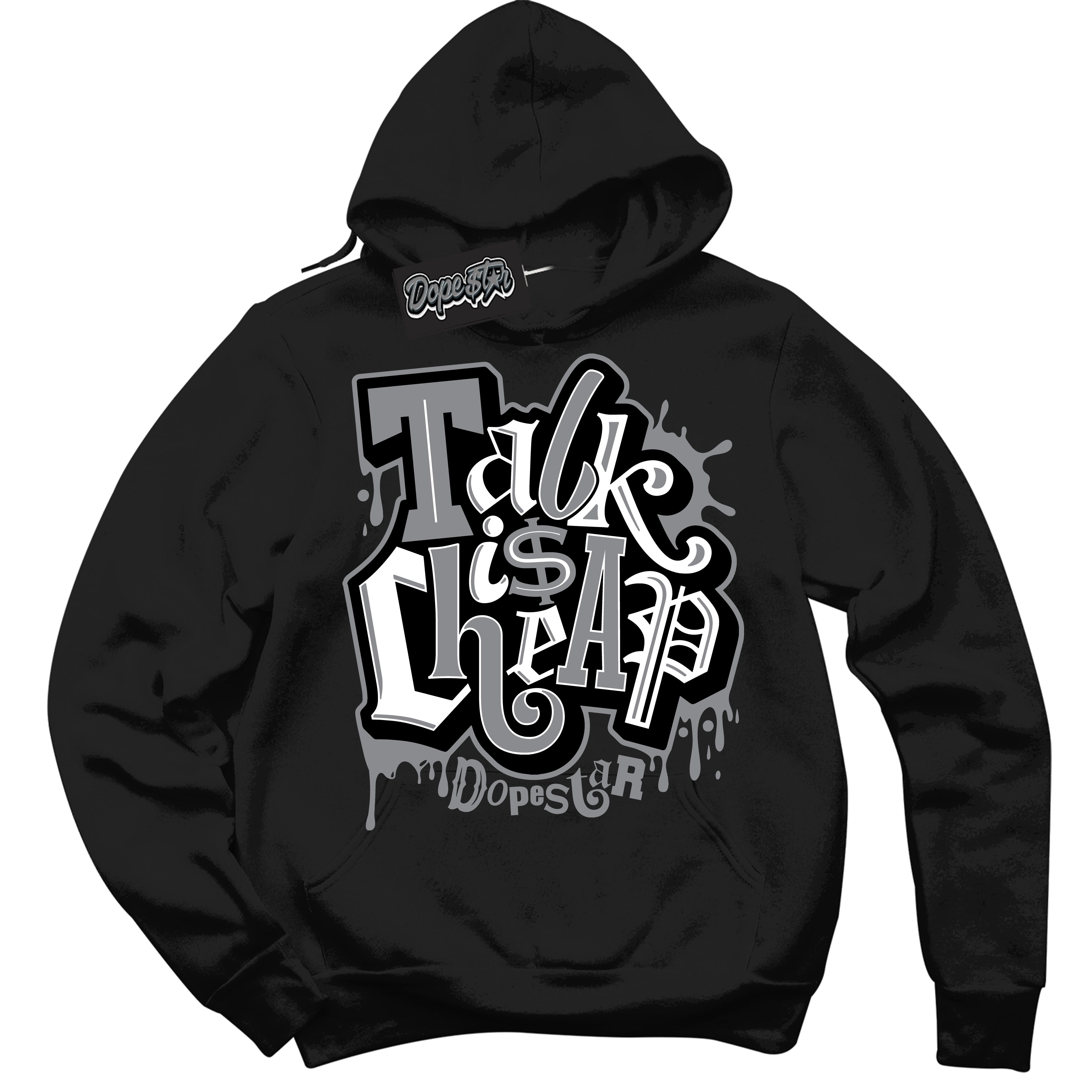 Cool Black Hoodie with “ Talk Is Cheap ” design that Perfectly Matches Black Canvas 4s Sneakers.