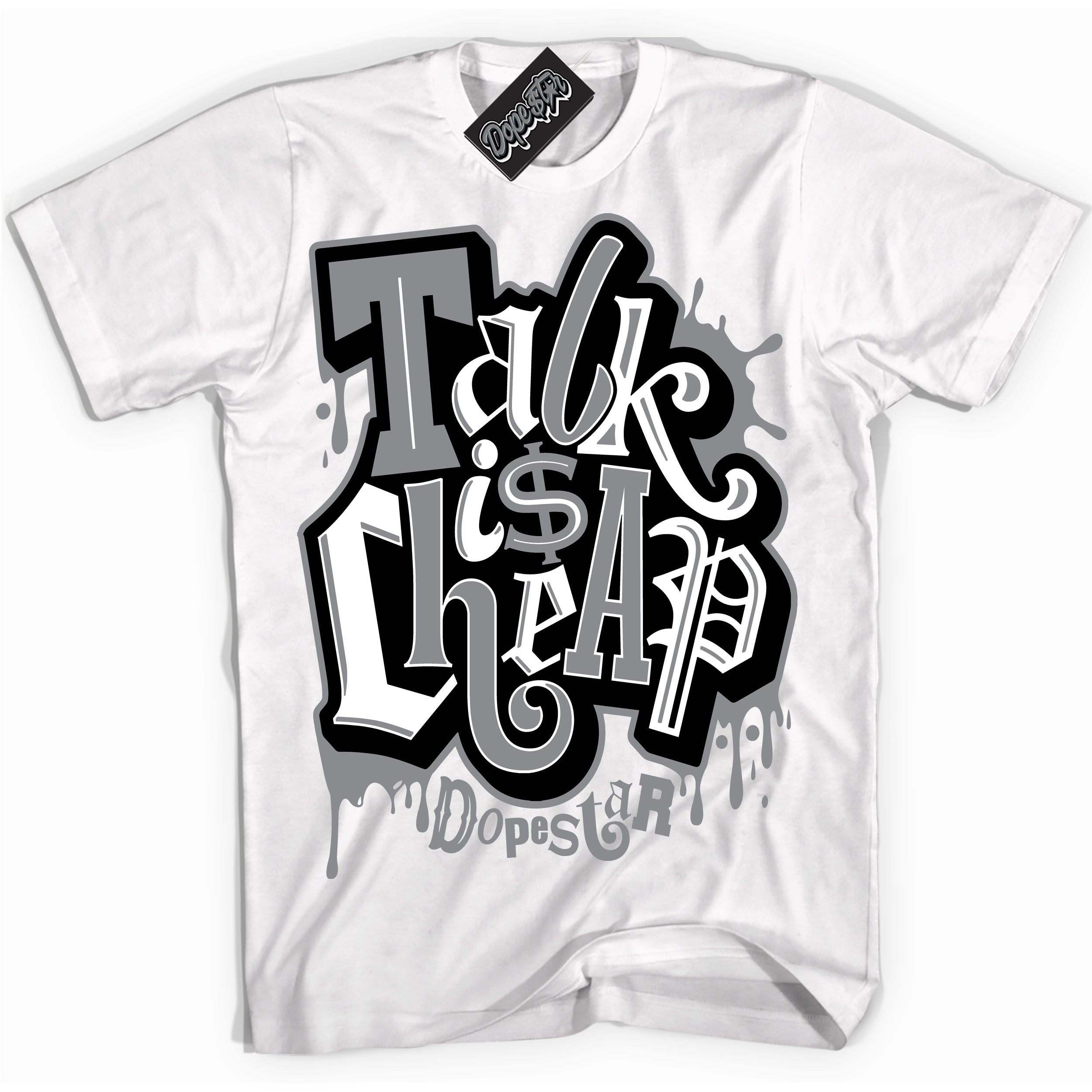 Cool White Shirt with “ Talk Is Cheap” design that perfectly matches Black Canvas 4s Sneakers.
