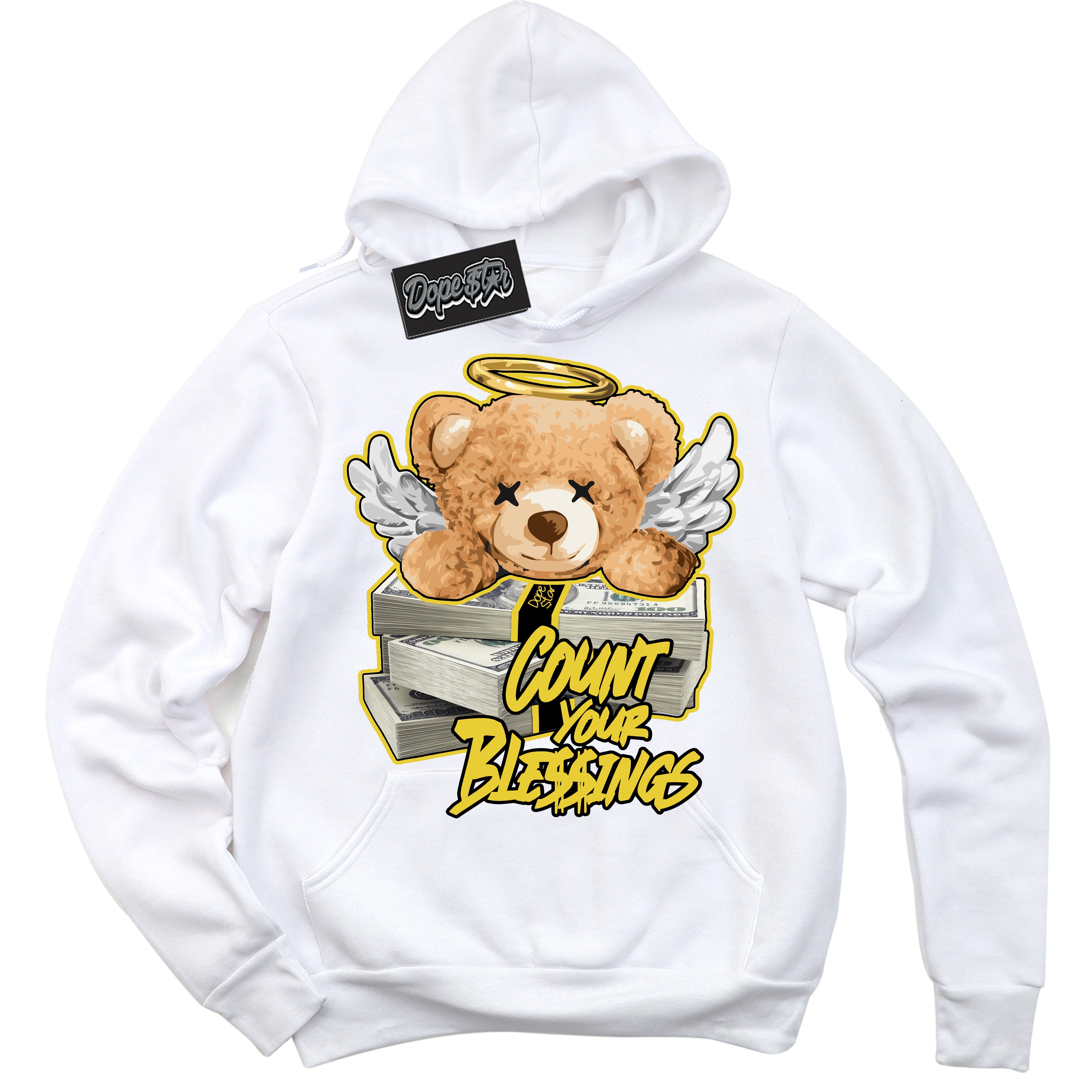 Cool White Hoodie with “ Count Your Blessings ”  design that Perfectly Matches Vivid Sulfur 4s Jordans.