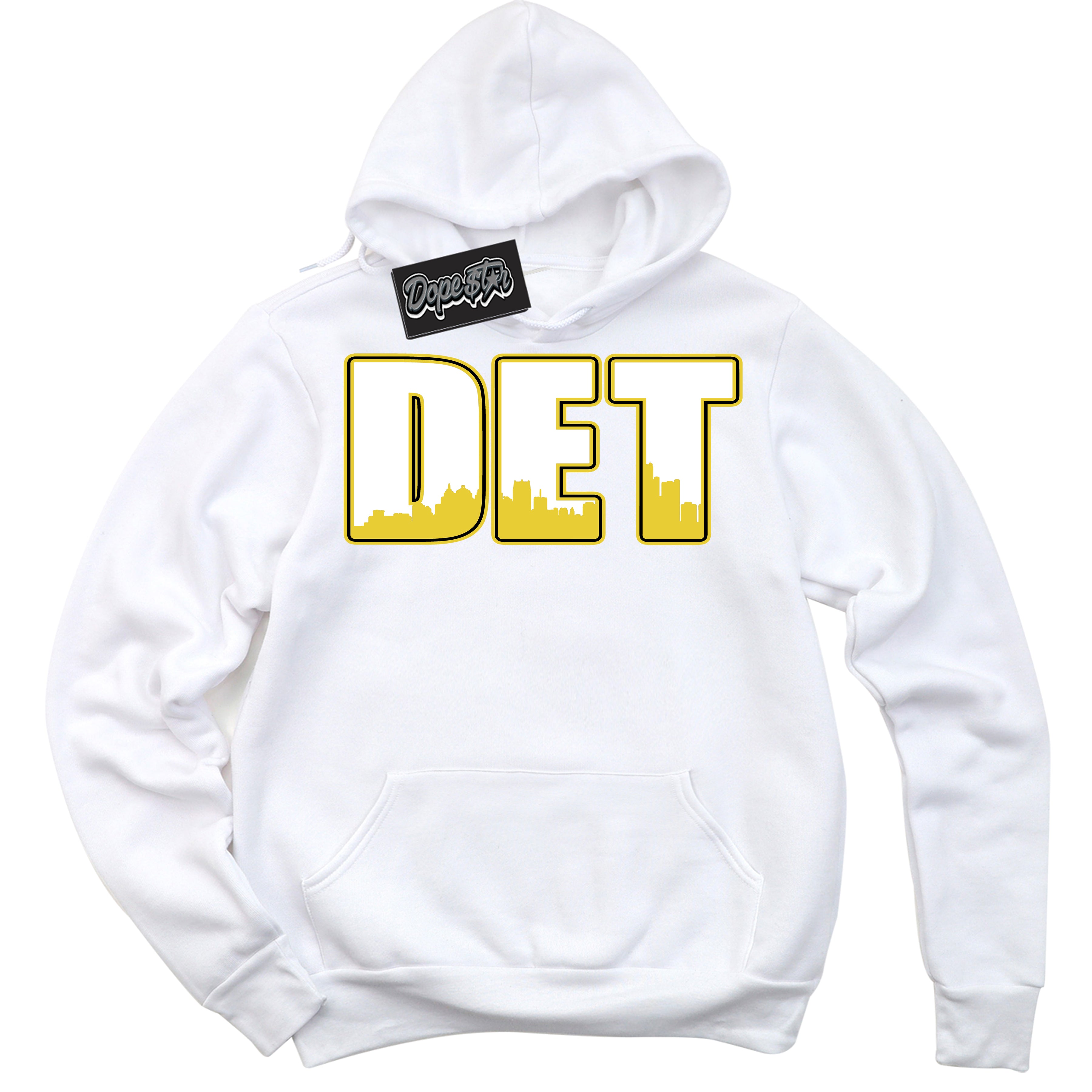 Cool White Hoodie with “ Detroit ”  design that Perfectly Matches Vivid Sulfur 4s Jordans.