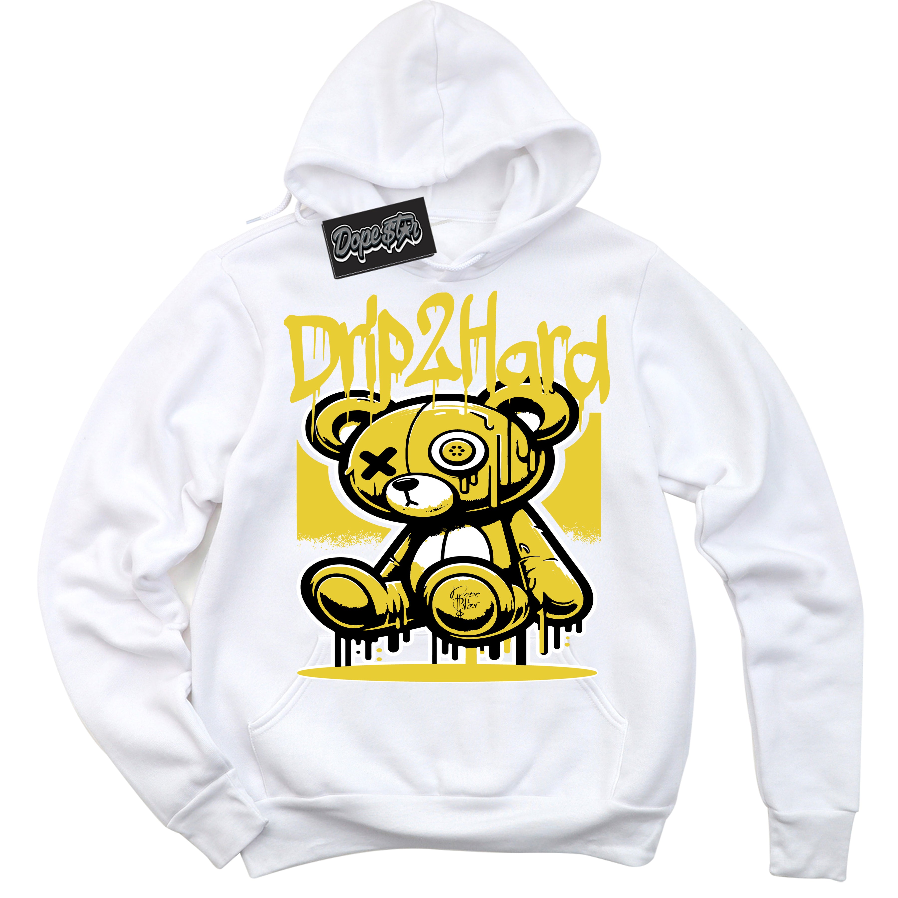 Cool White Hoodie with “ Drip 2 Hard ”  design that Perfectly Matches Vivid Sulfur 4s Jordans.