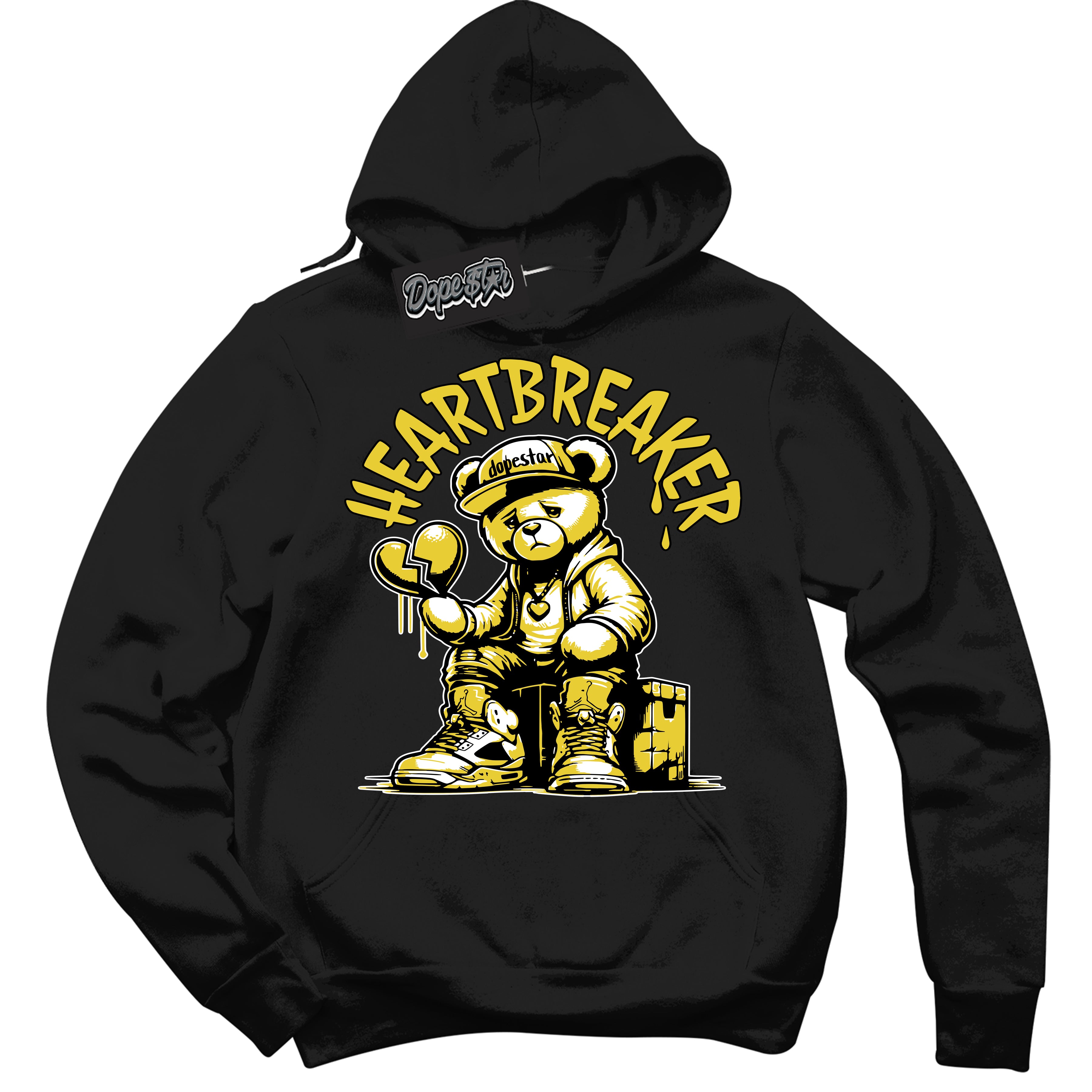 Cool Black Hoodie with “ Heartbreaker Bear ”  design that Perfectly Matches Vivid Sulfur 4s Jordans.