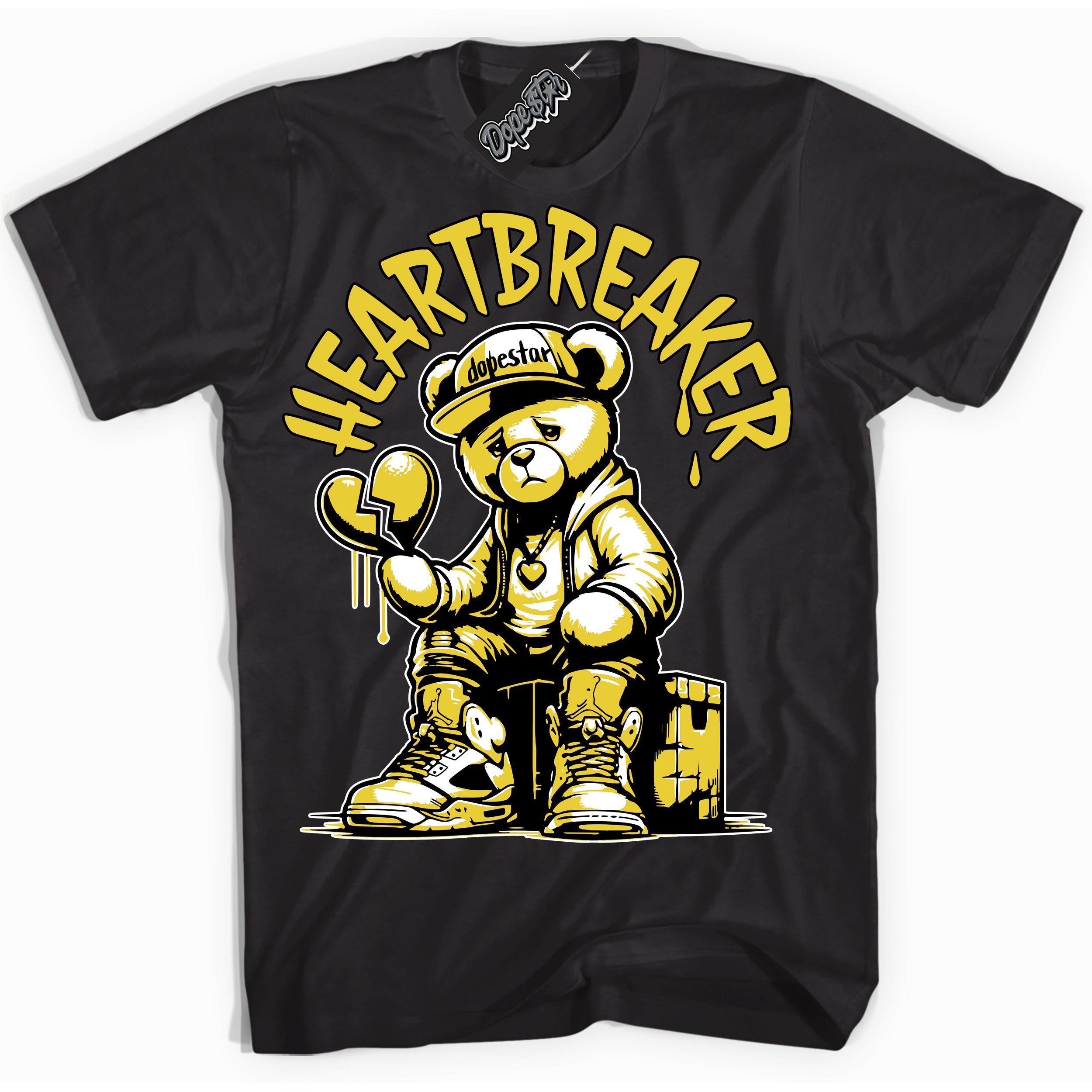 Cool Black Shirt with “ Heartbreaker Bear” design that perfectly matches Vivid Sulfur 4s Jordans.