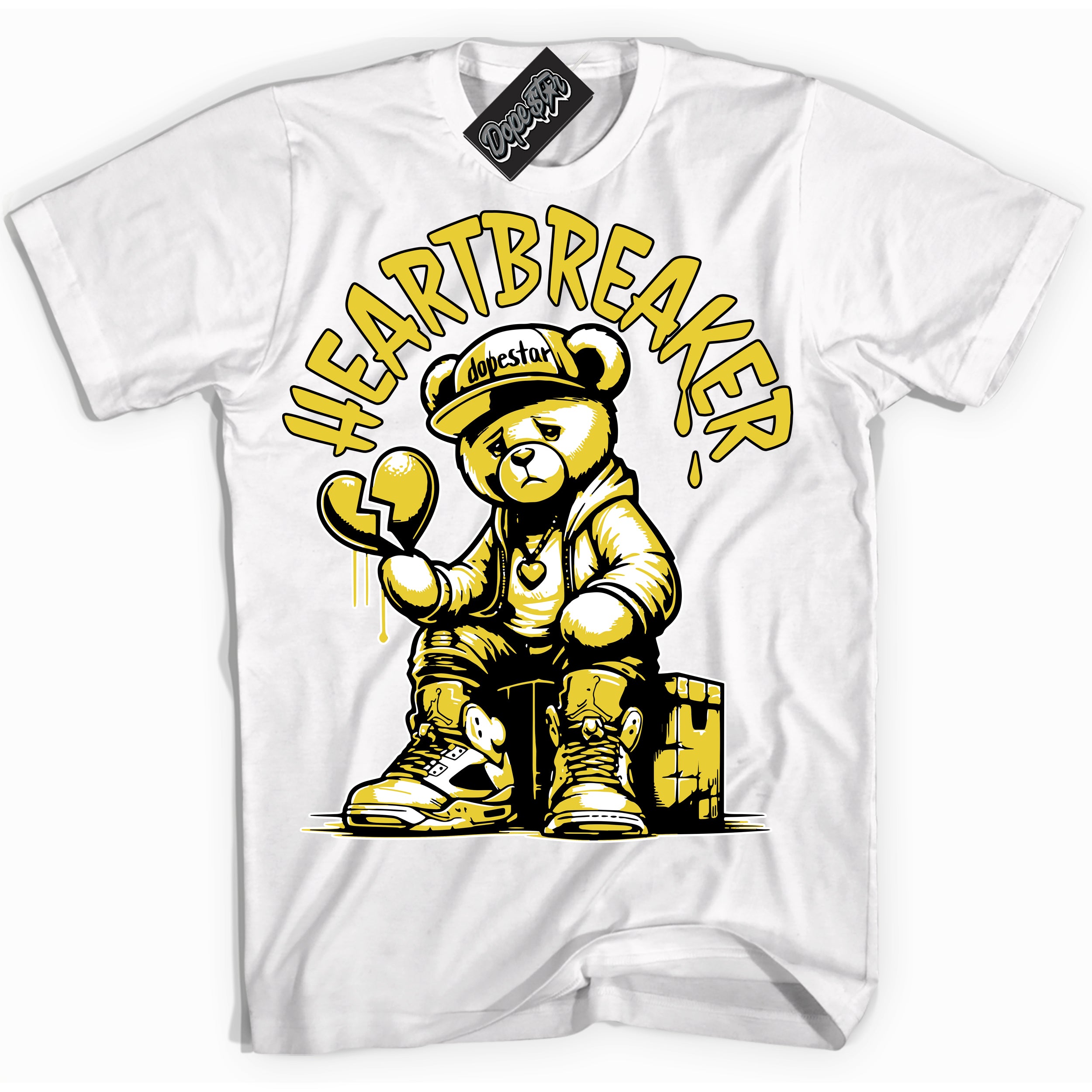 Cool White Shirt with “ Heartbreaker Bear” design that perfectly matches Vivid Sulfur 4s Jordans.