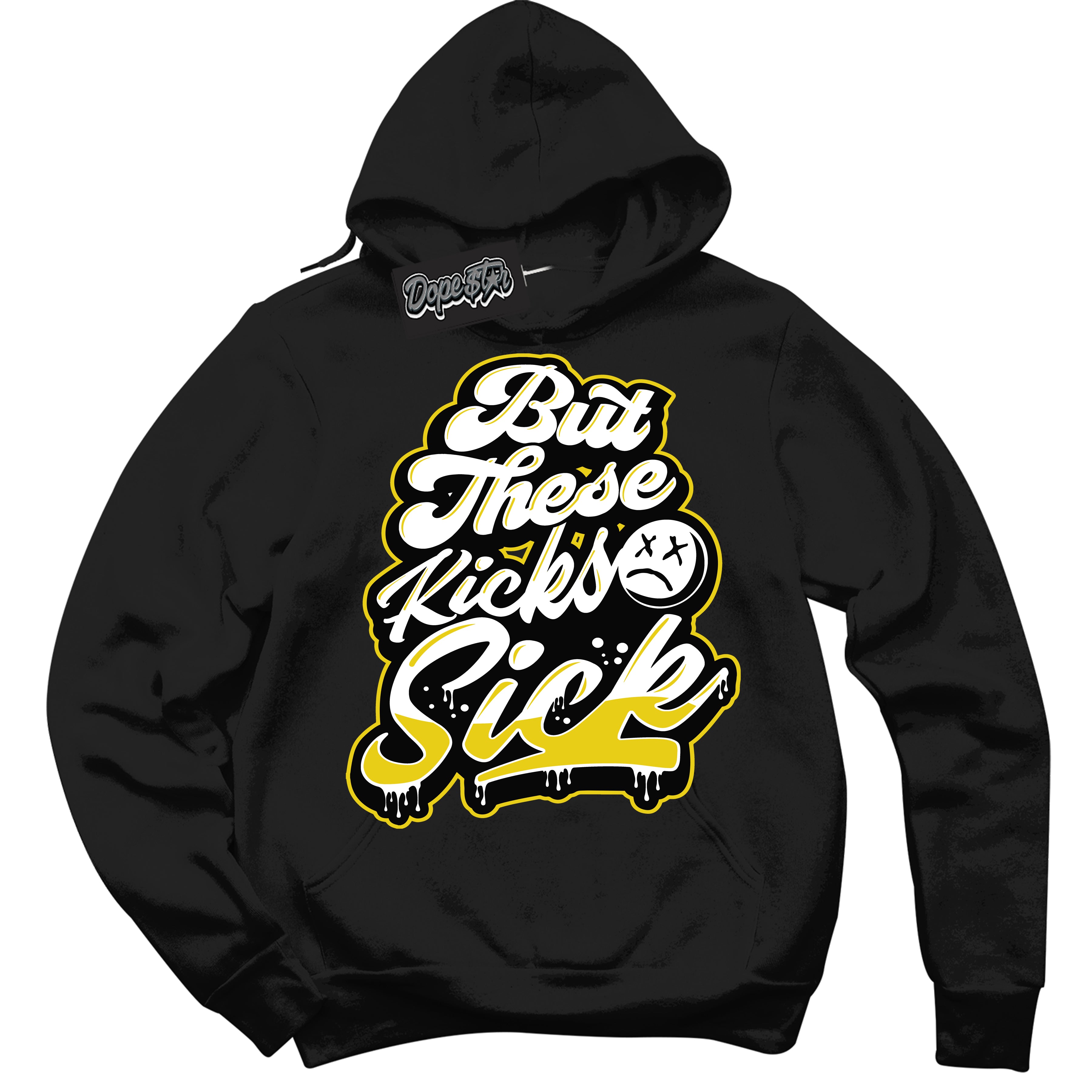 Cool Black Hoodie with “ Kick Sick ”  design that Perfectly Matches Vivid Sulfur 4s Jordans.