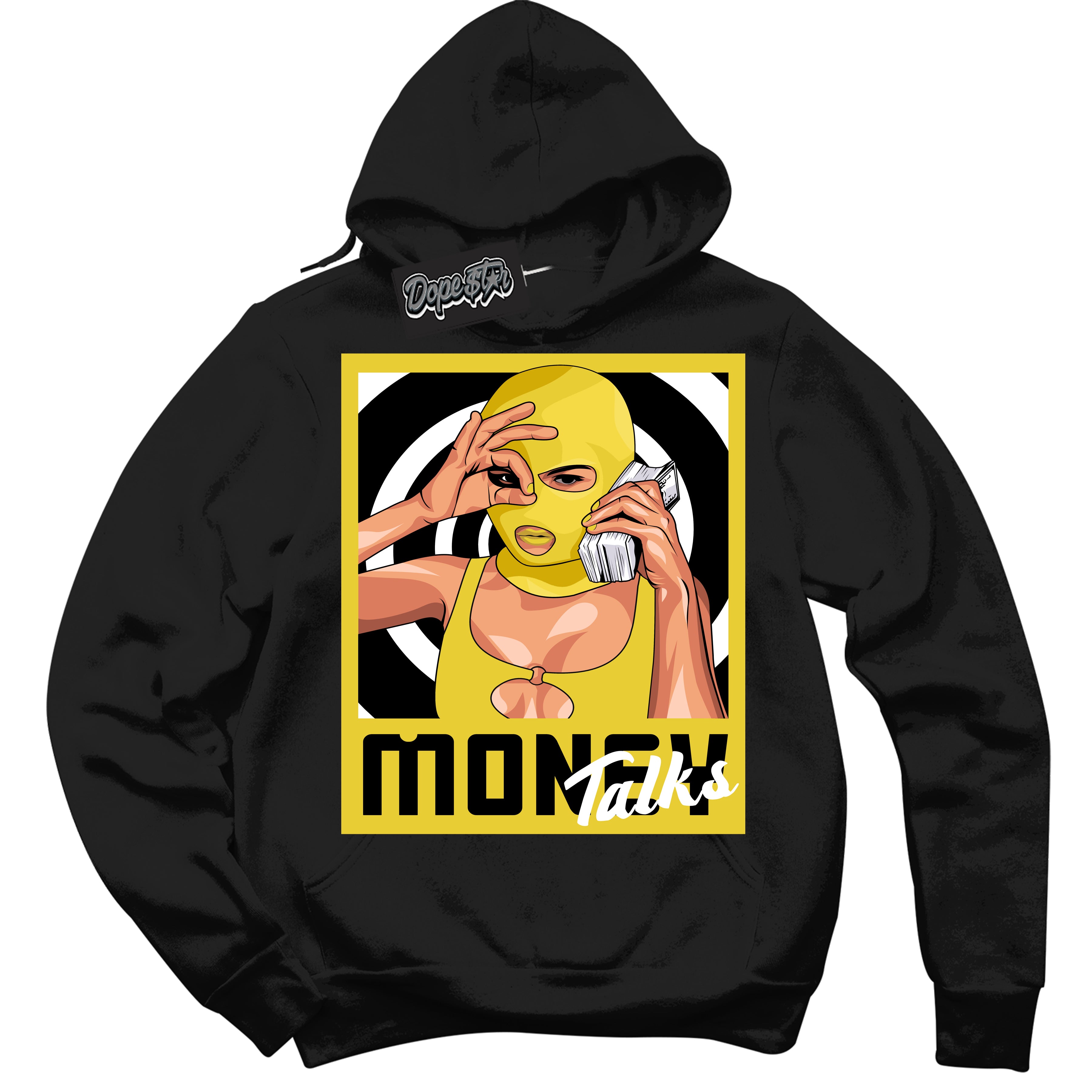 Cool Black Hoodie with “ Money Talks ”  design that Perfectly Matches Vivid Sulfur 4s Jordans.