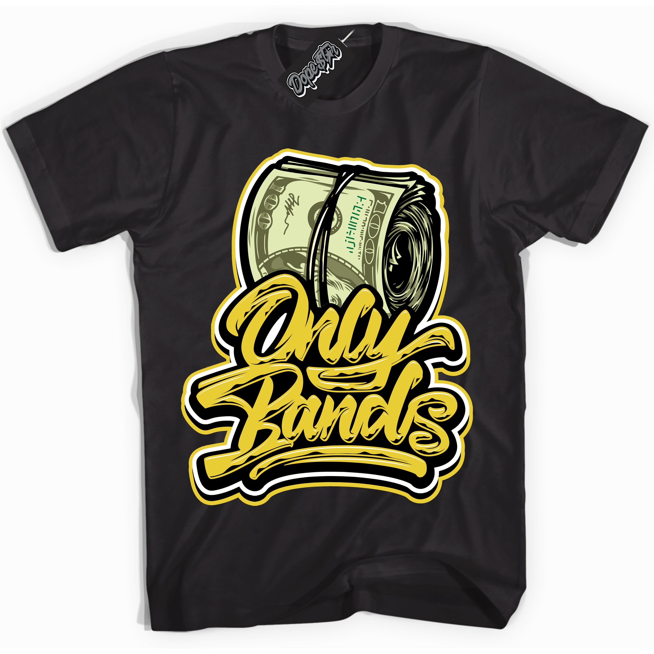 Cool Black Shirt with “ Only Bands” design that perfectly matches Vivid Sulfur 4s Jordans.