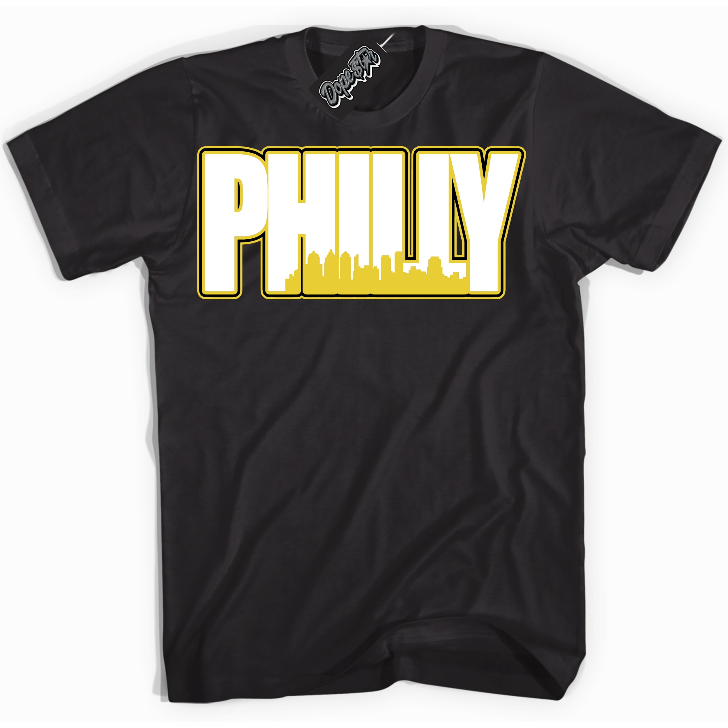 Cool Black Shirt with “ Philly” design that perfectly matches Vivid Sulfur 4s Jordans.