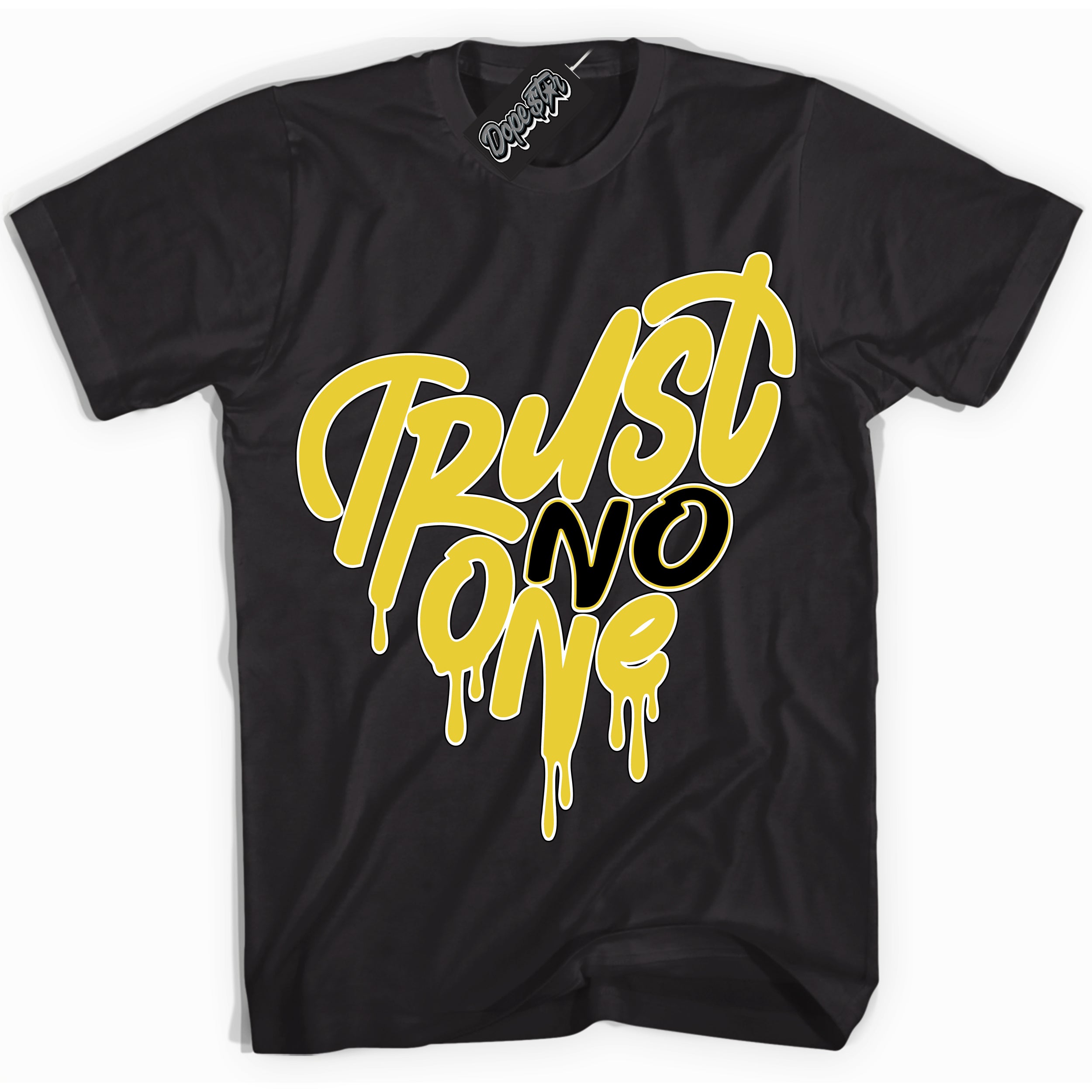 Cool Black Shirt with “ Trust No One Heart” design that perfectly matches Vivid Sulfur 4s Jordans.