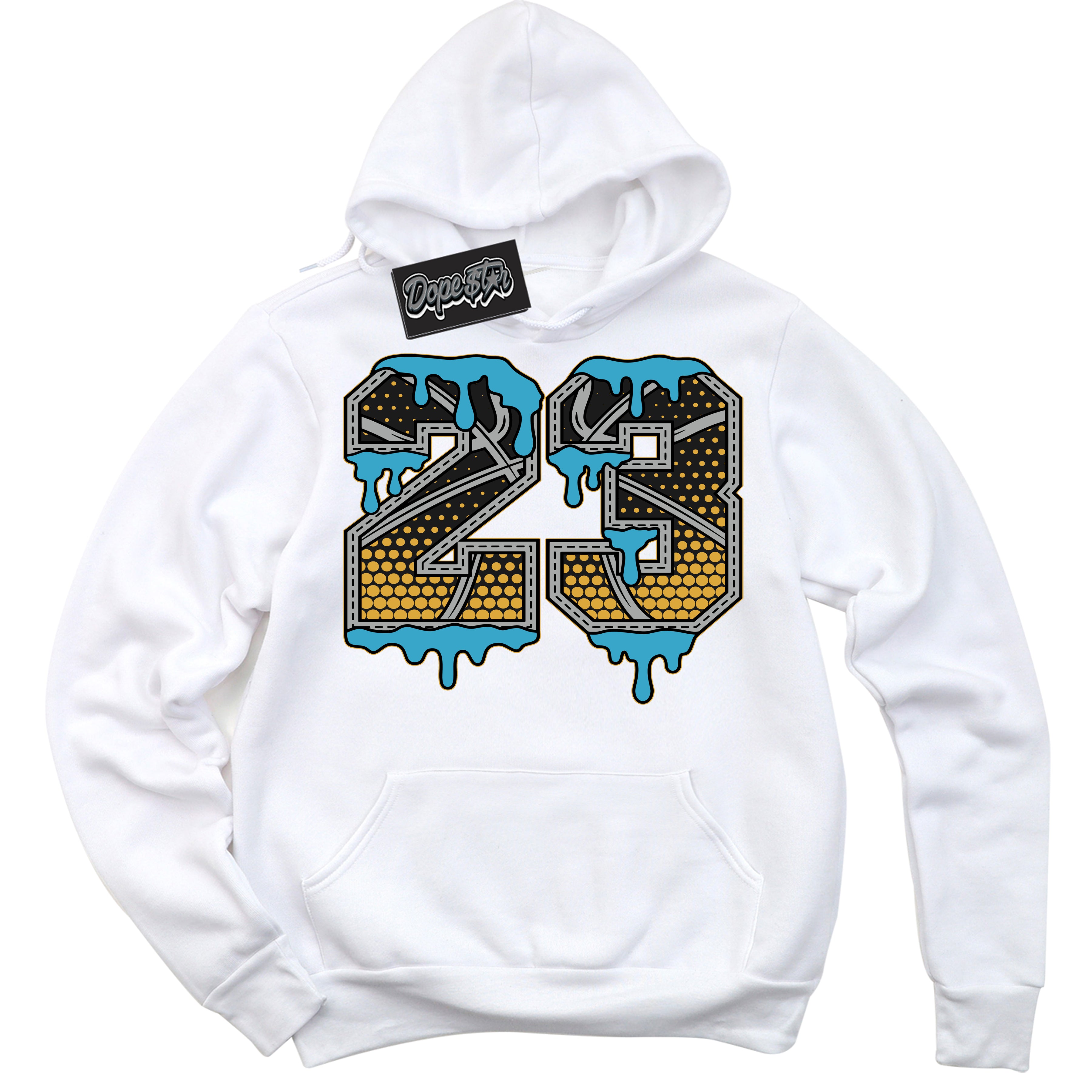 Cool White Hoodie with “ 23 Ball ” design that Perfectly Matches Aqua 5s Sneakers.