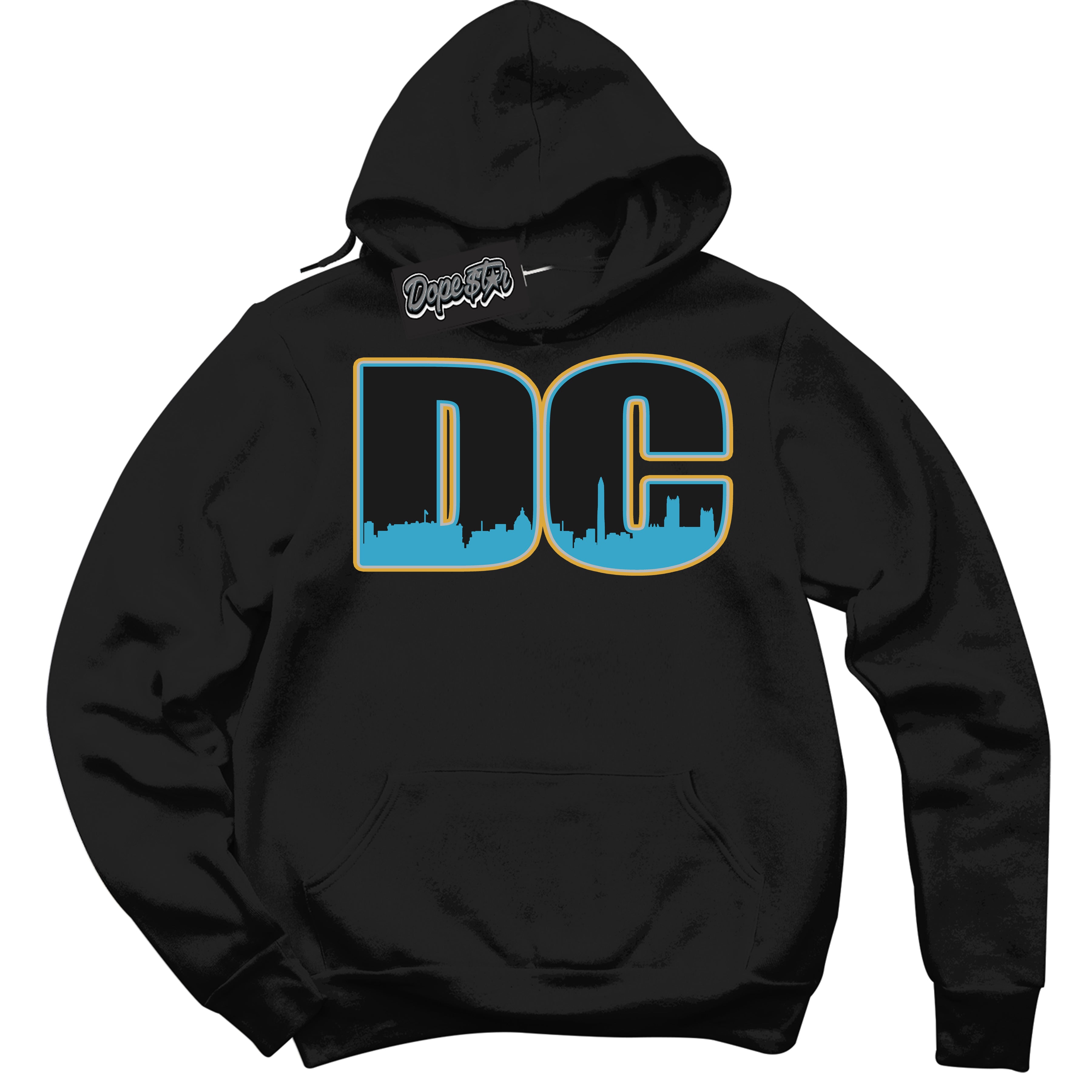 Cool Black Hoodie with “ DC ”  design that Perfectly Matches Aqua 5s Sneakers.