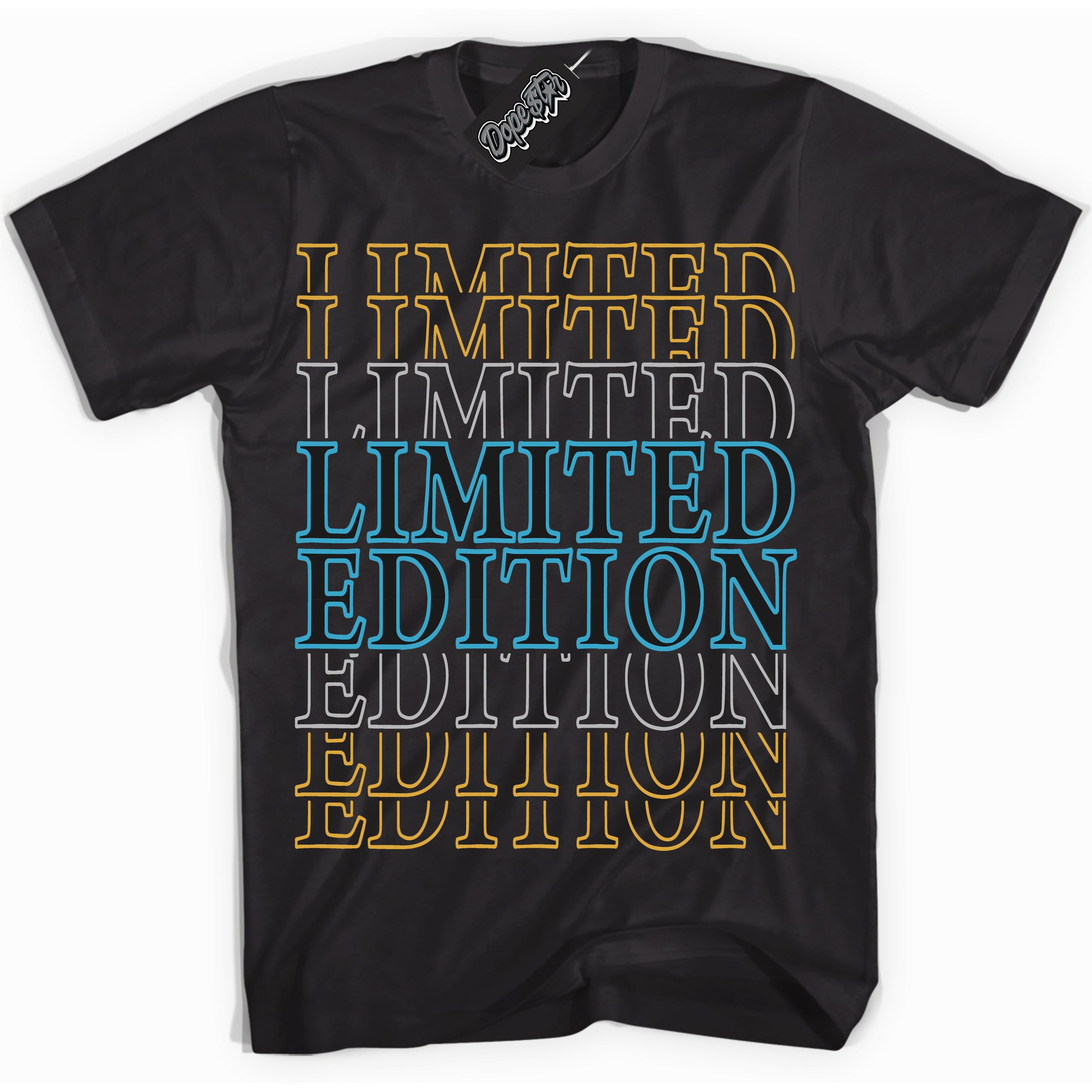Cool Black Shirt with “ Limited Edition” design that perfectly matches Aqua 5s Sneakers.
