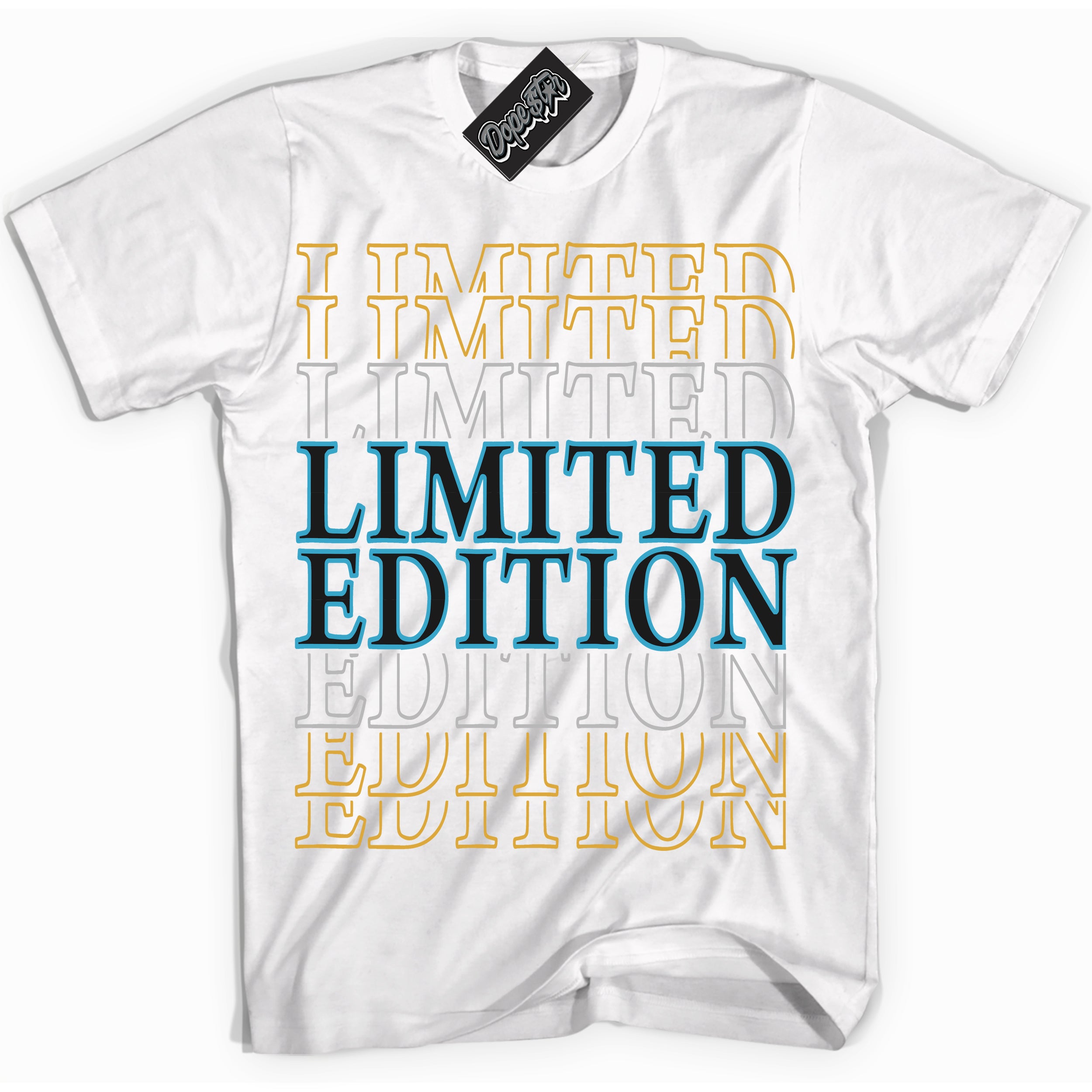Cool White Shirt with “ Limited Edition” design that perfectly matches Aqua 5s Sneakers.