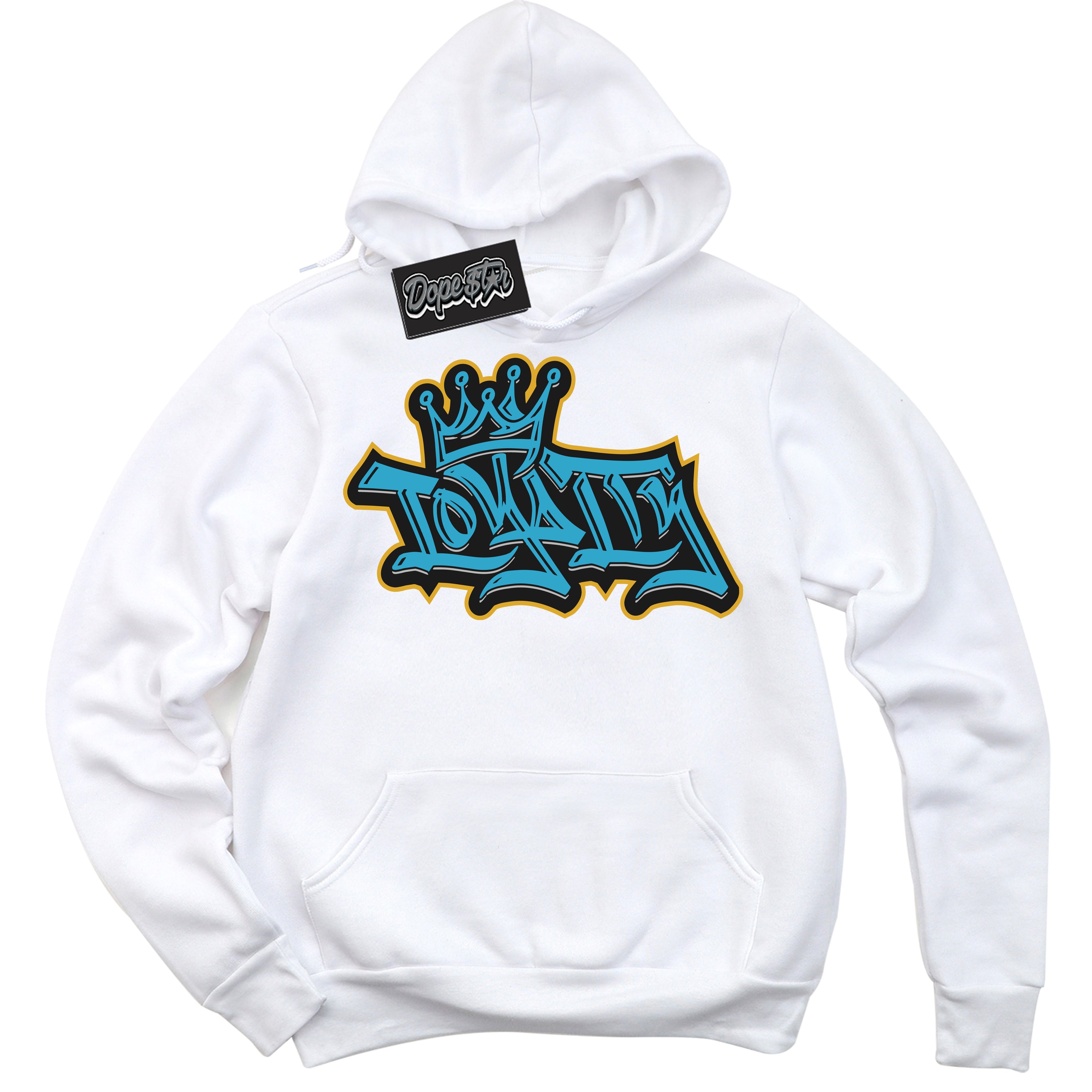 Cool White Hoodie with “ Loyalty Crown ” design that Perfectly Matches Aqua 5s Sneakers.