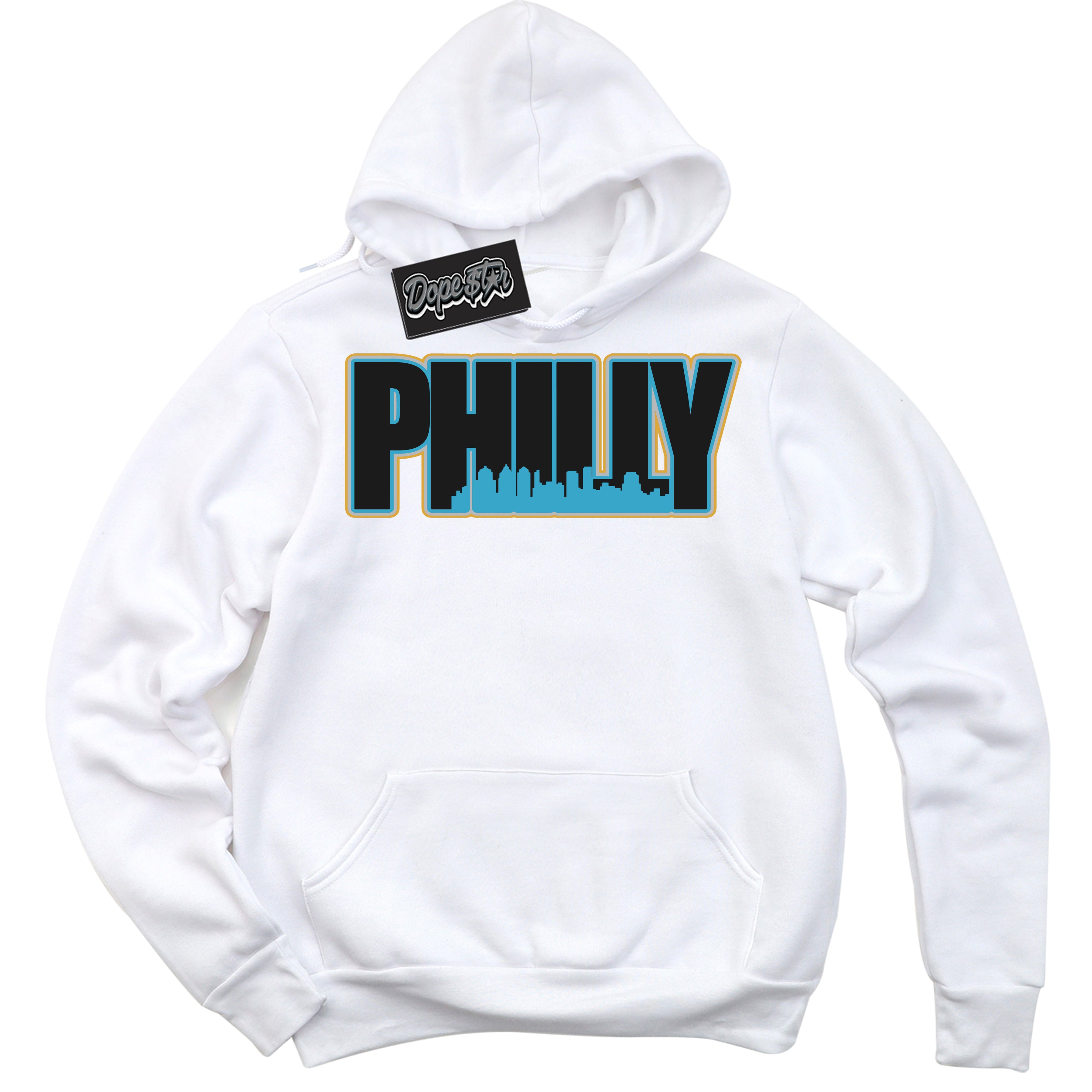 Cool White Hoodie with “ Philly ”  design that Perfectly Matches Aqua 5s Sneakers.