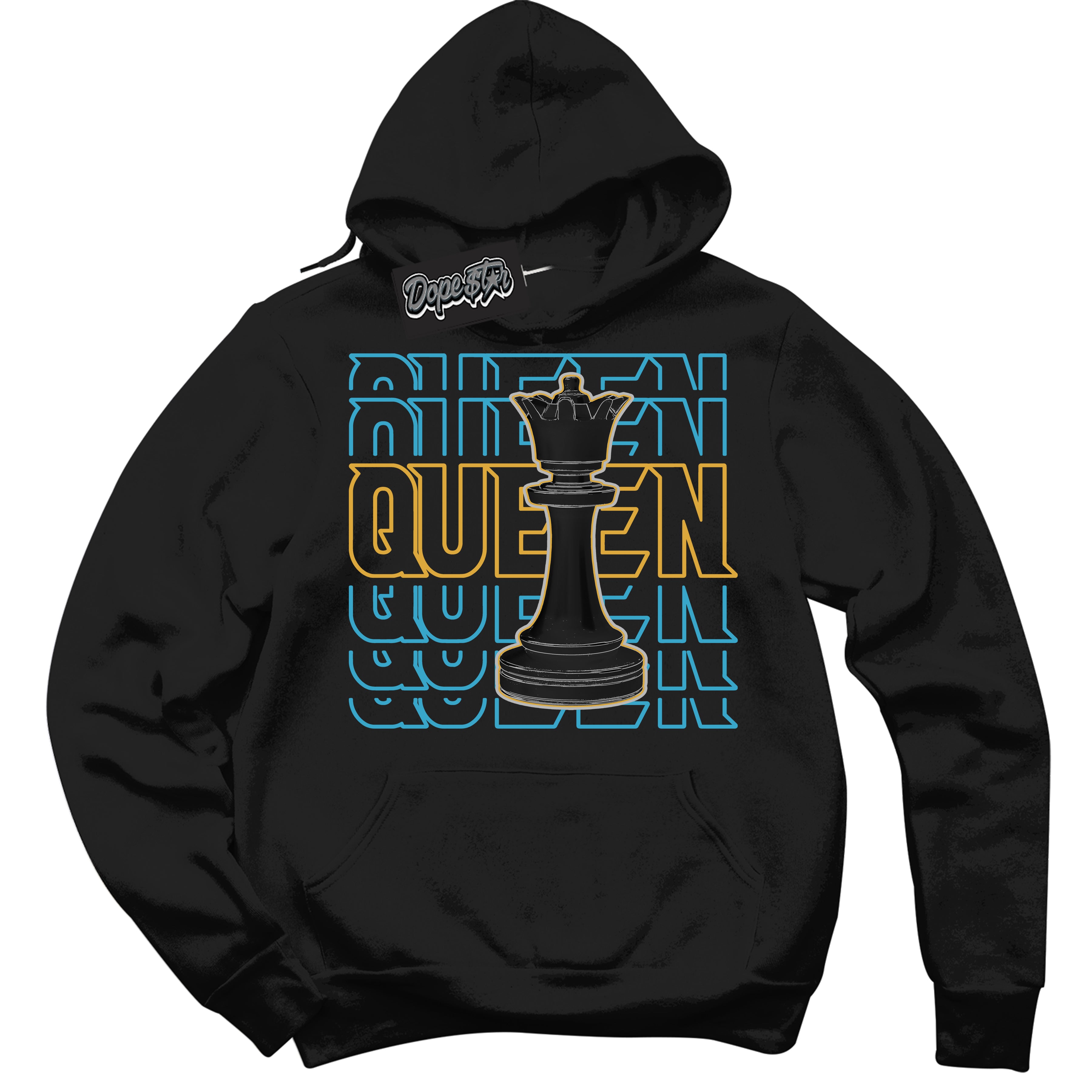Cool Black Hoodie with “ Queen Chess ”  design that Perfectly Matches Aqua 5s Sneakers.