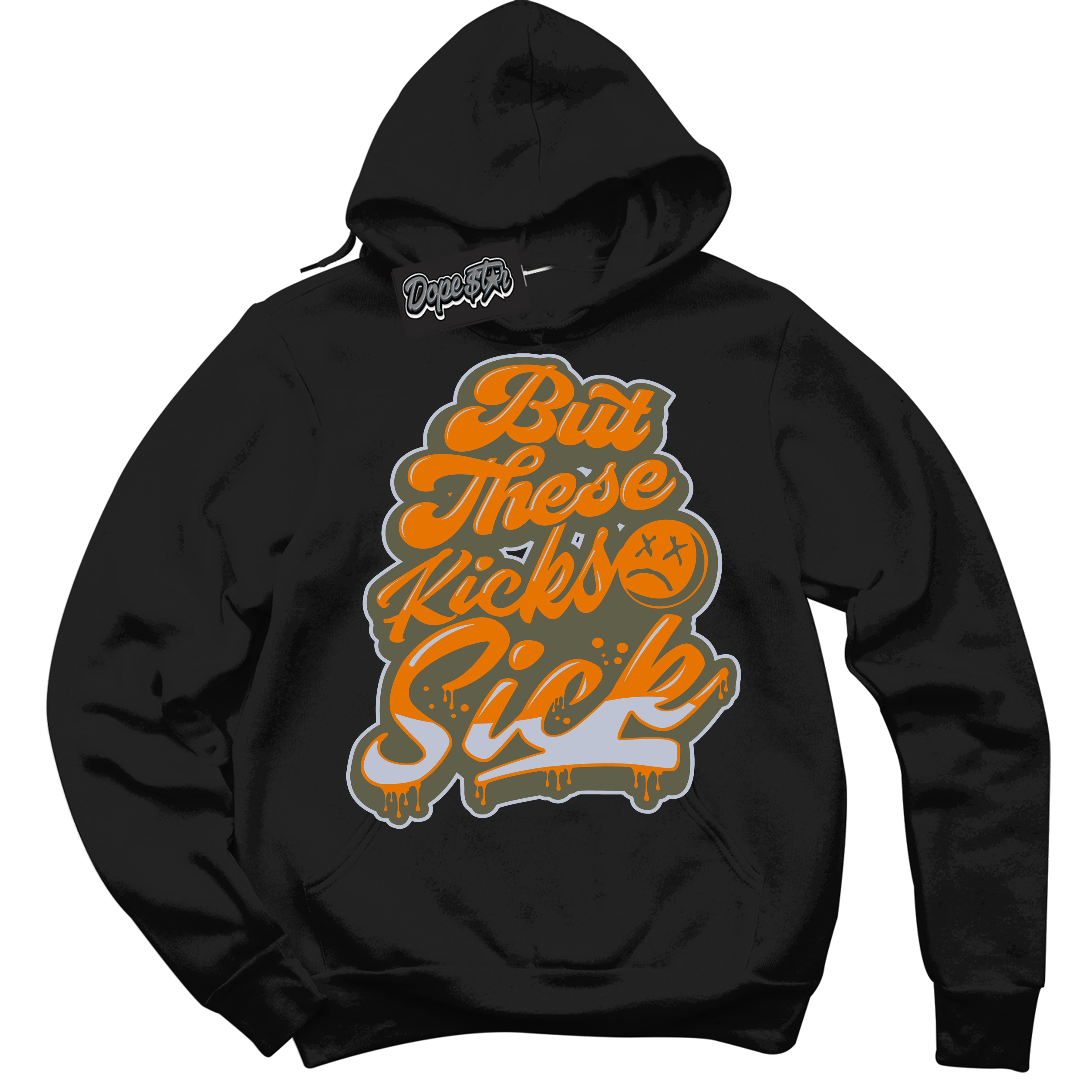 Cool Black Hoodie with “ Kick Sick ”  design that Perfectly Matches Olive 5s Sneakers.