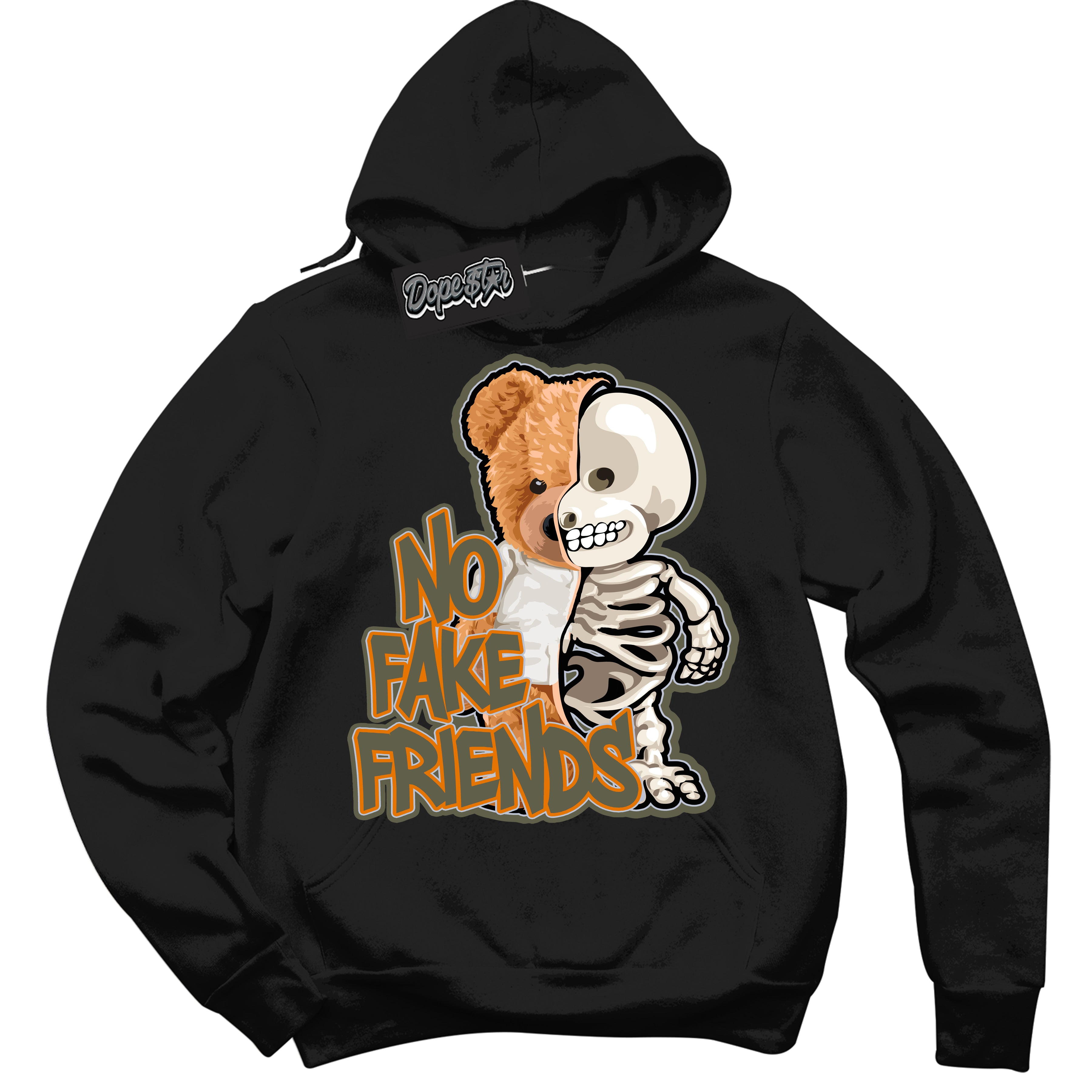 Cool Black Hoodie with “ No Fake Friends ”  design that Perfectly Matches Olive 5s Sneakers.