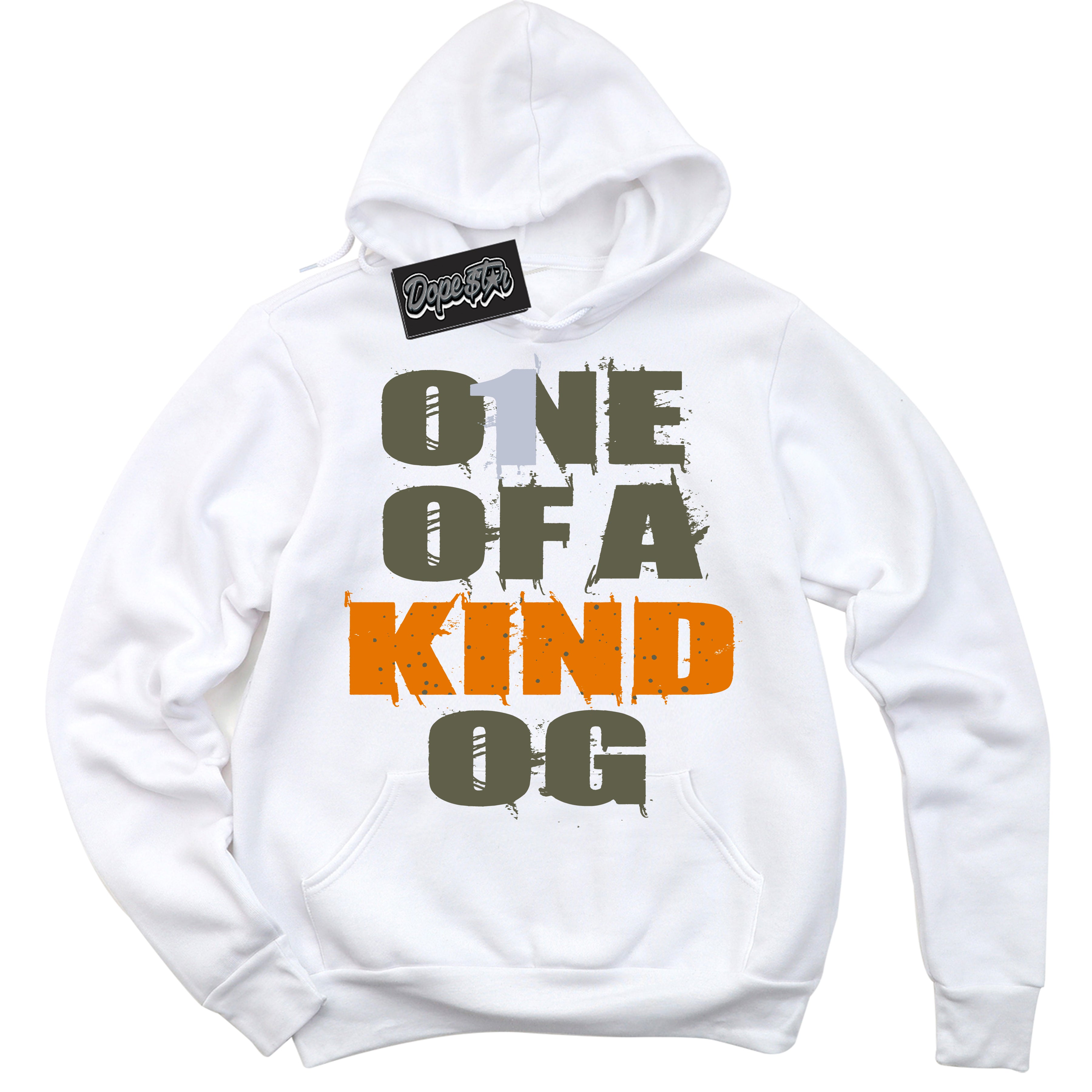 Cool White Hoodie with “ One Of A Kind ”  design that Perfectly Matches Olive 5s Sneakers.