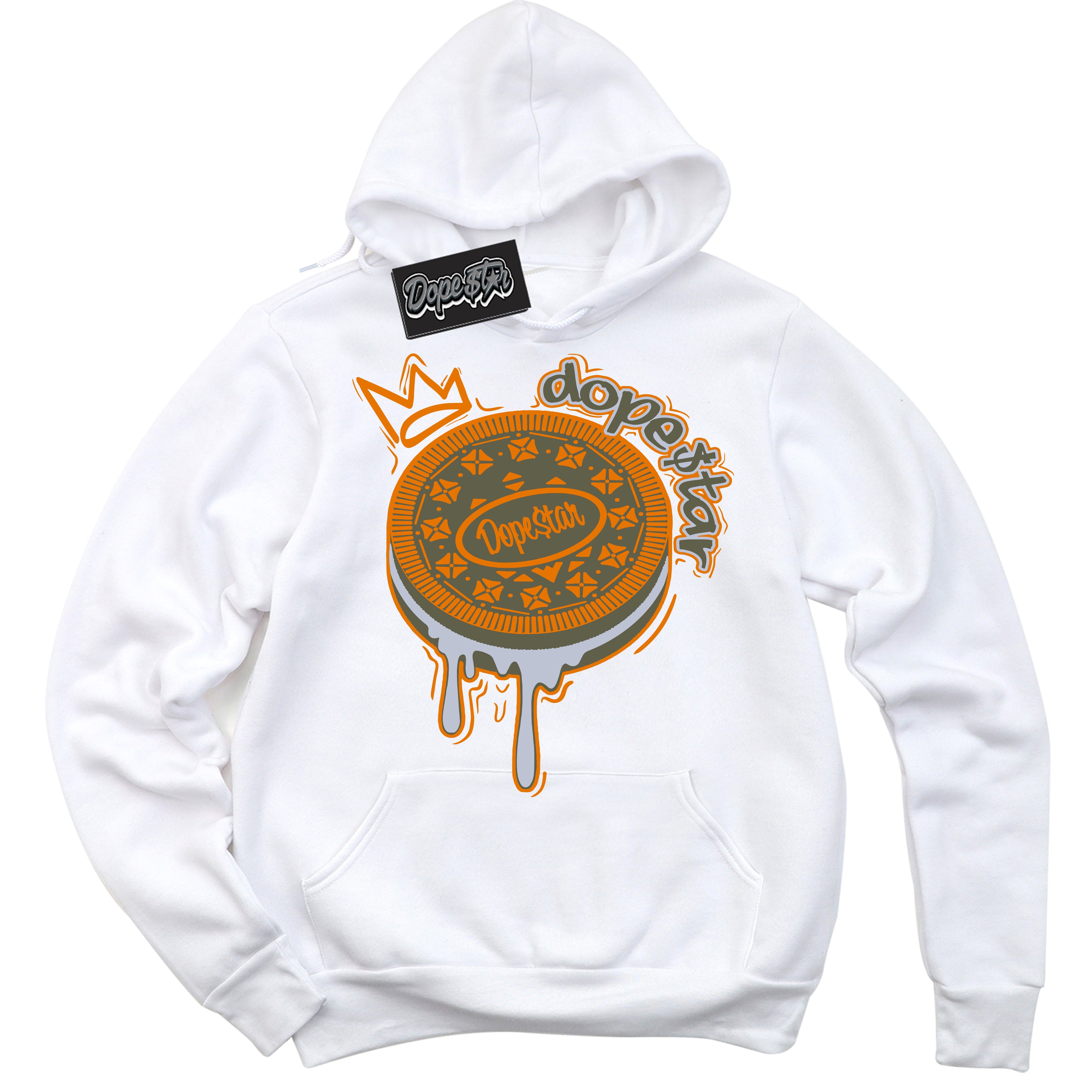 Cool White Hoodie with “ Oreo DS ”  design that Perfectly Matches Olive 5s Sneakers.