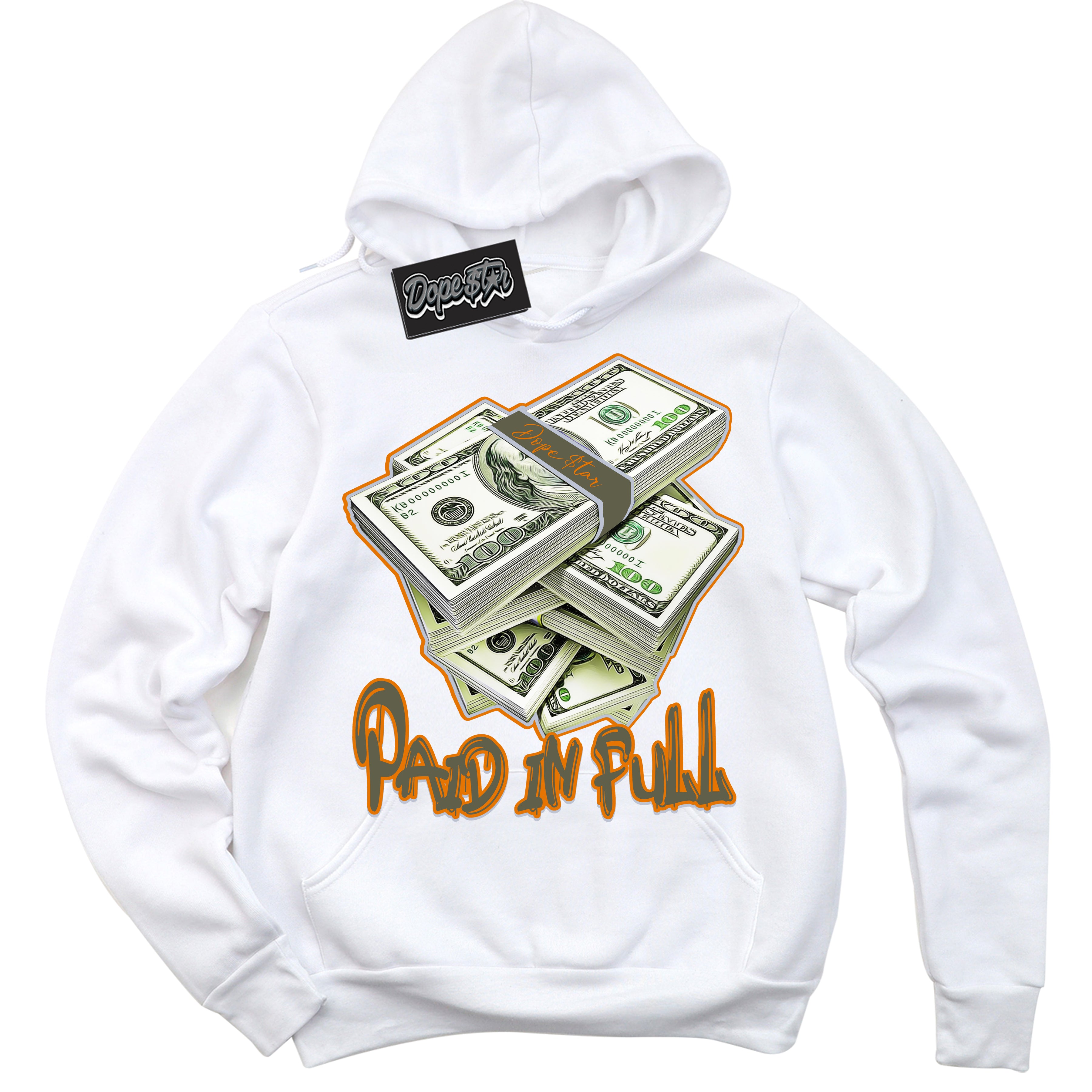 Cool White Hoodie with “ Paid In Full ”  design that Perfectly Matches Olive 5s Sneakers.