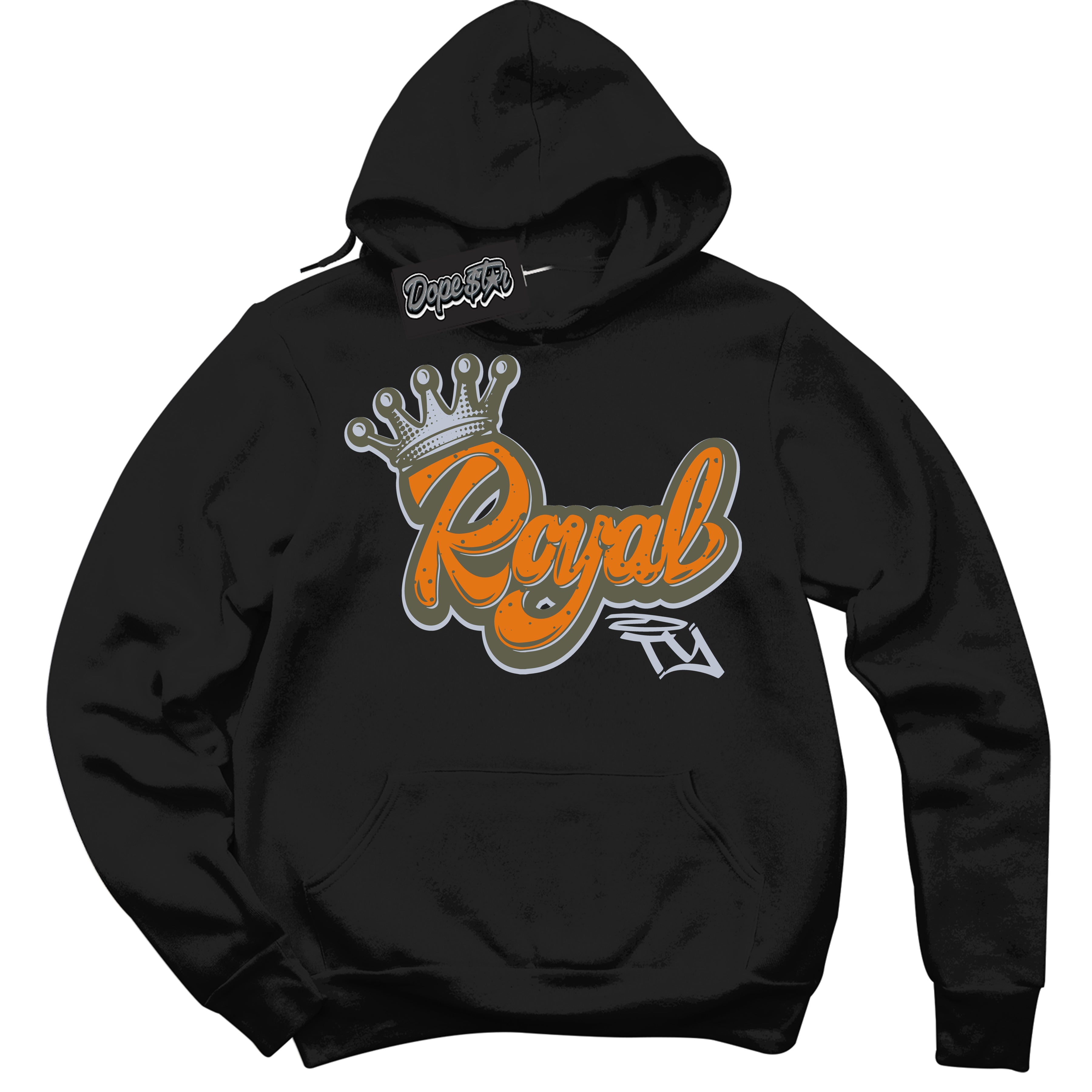 Cool Black Hoodie with “ Royalty ”  design that Perfectly Matches Olive 5s Sneakers.