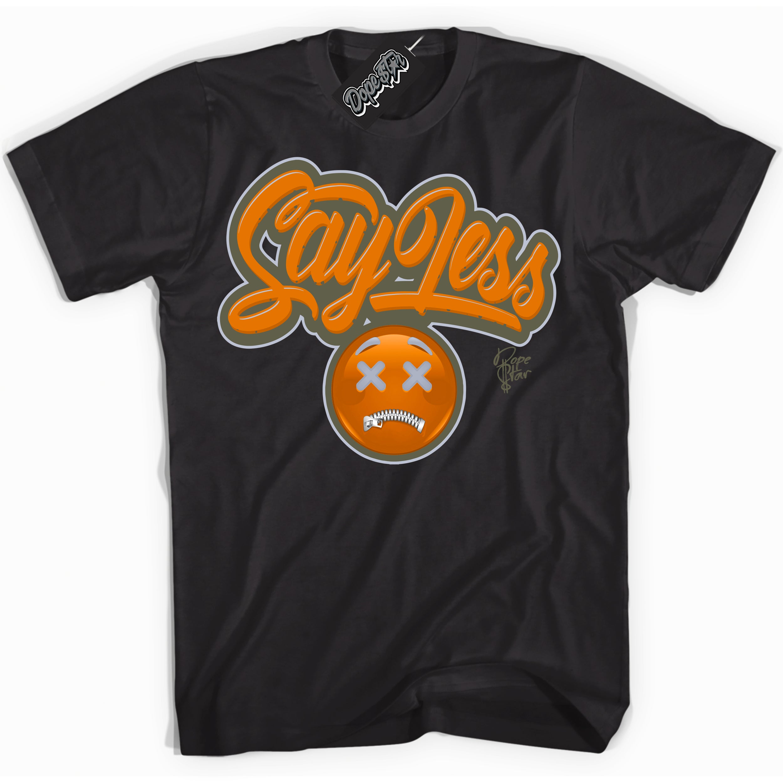 Cool Black Shirt with “ Say Less” design that perfectly matches Olive 5s Sneakers.