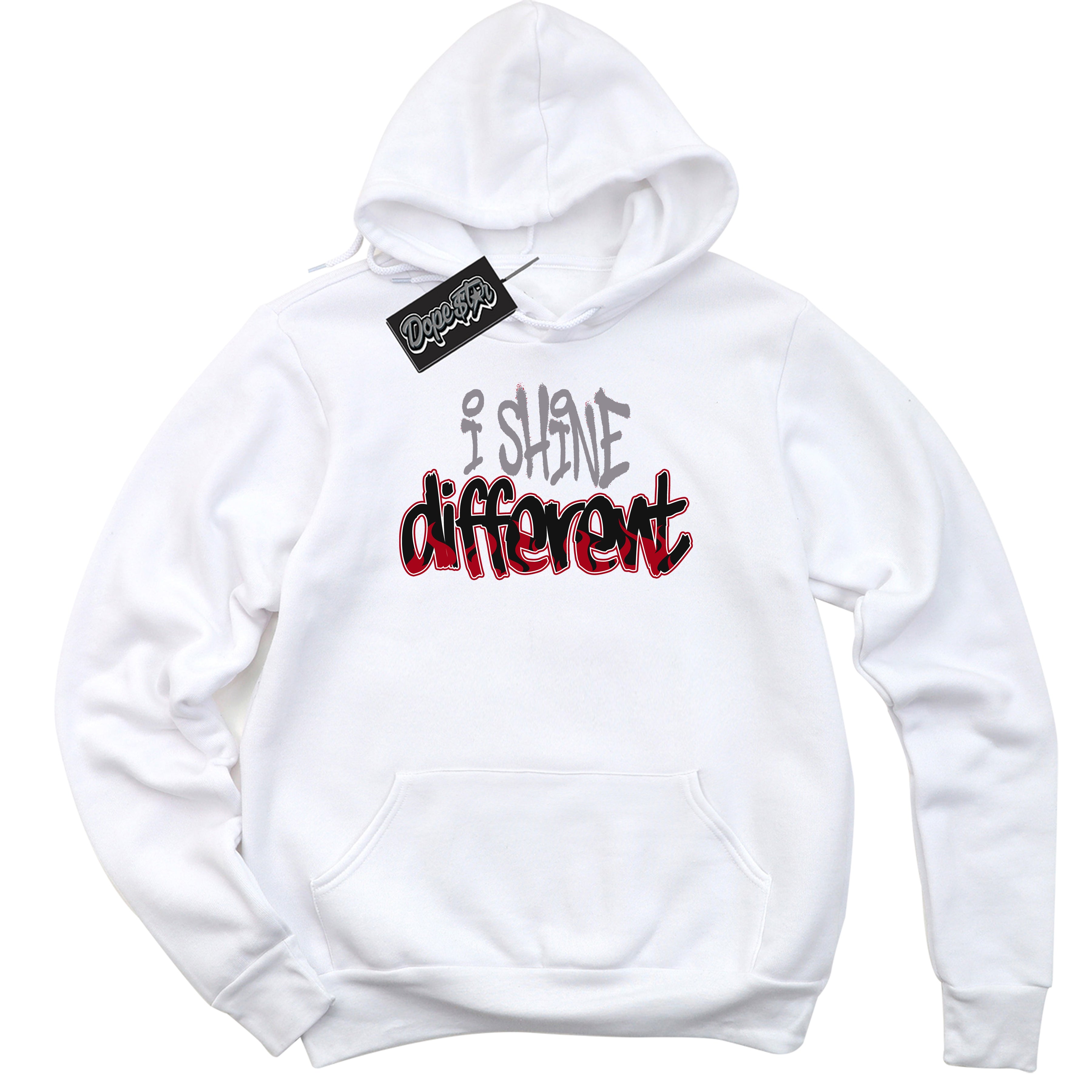 AJ5 Retro OG White Metallic Reimagined ‘I Shine Different’ – Black Streetwear Hoodie | Men's and Women's graphic sweatshirt by Sneaker Shirts Outlet.