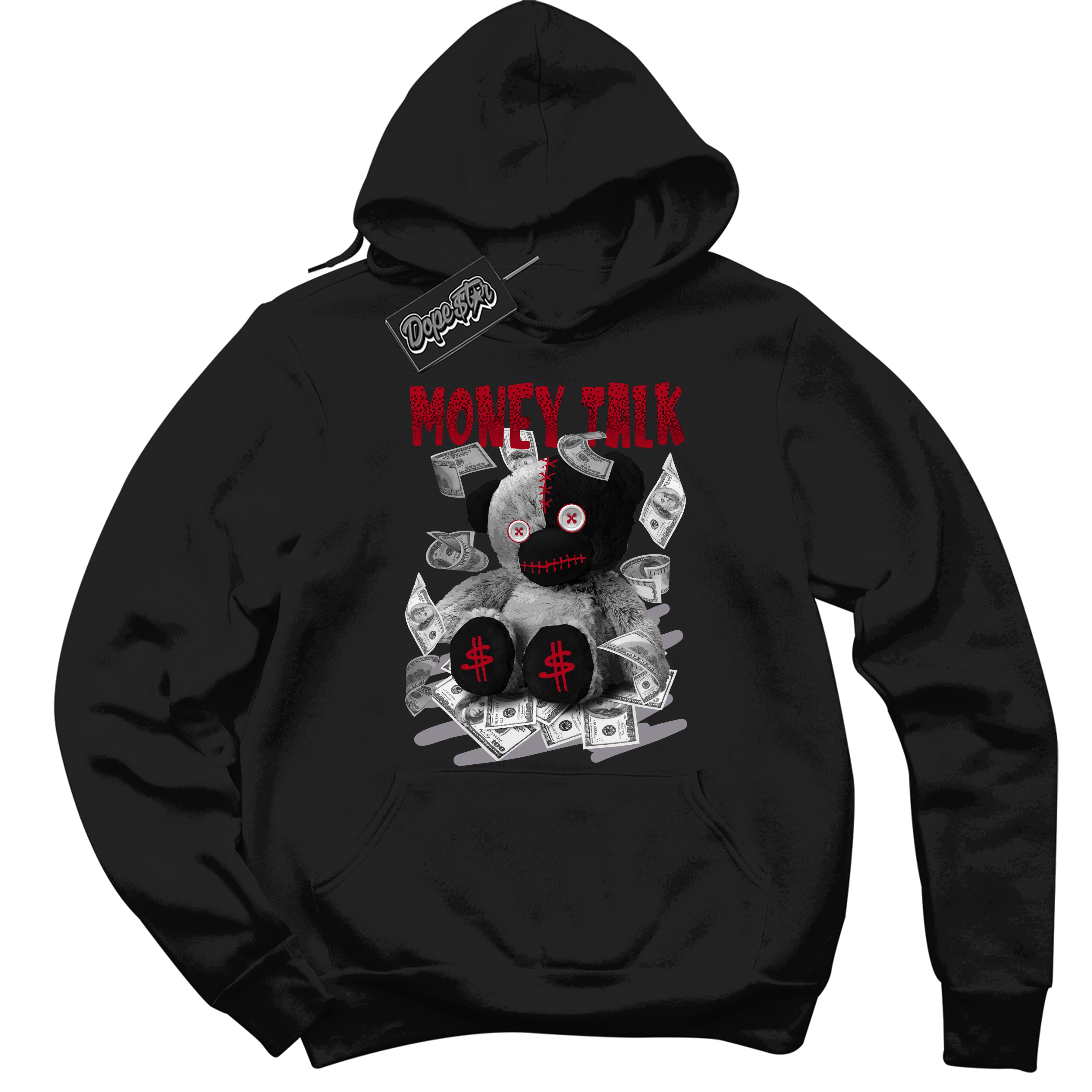 AJ5 Retro OG Black Metallic Reimagined ‘Money Talk Bear’ – Black Streetwear Hoodie | Men's and Women's graphic sweatshirt by Sneaker Shirts Outlet.
