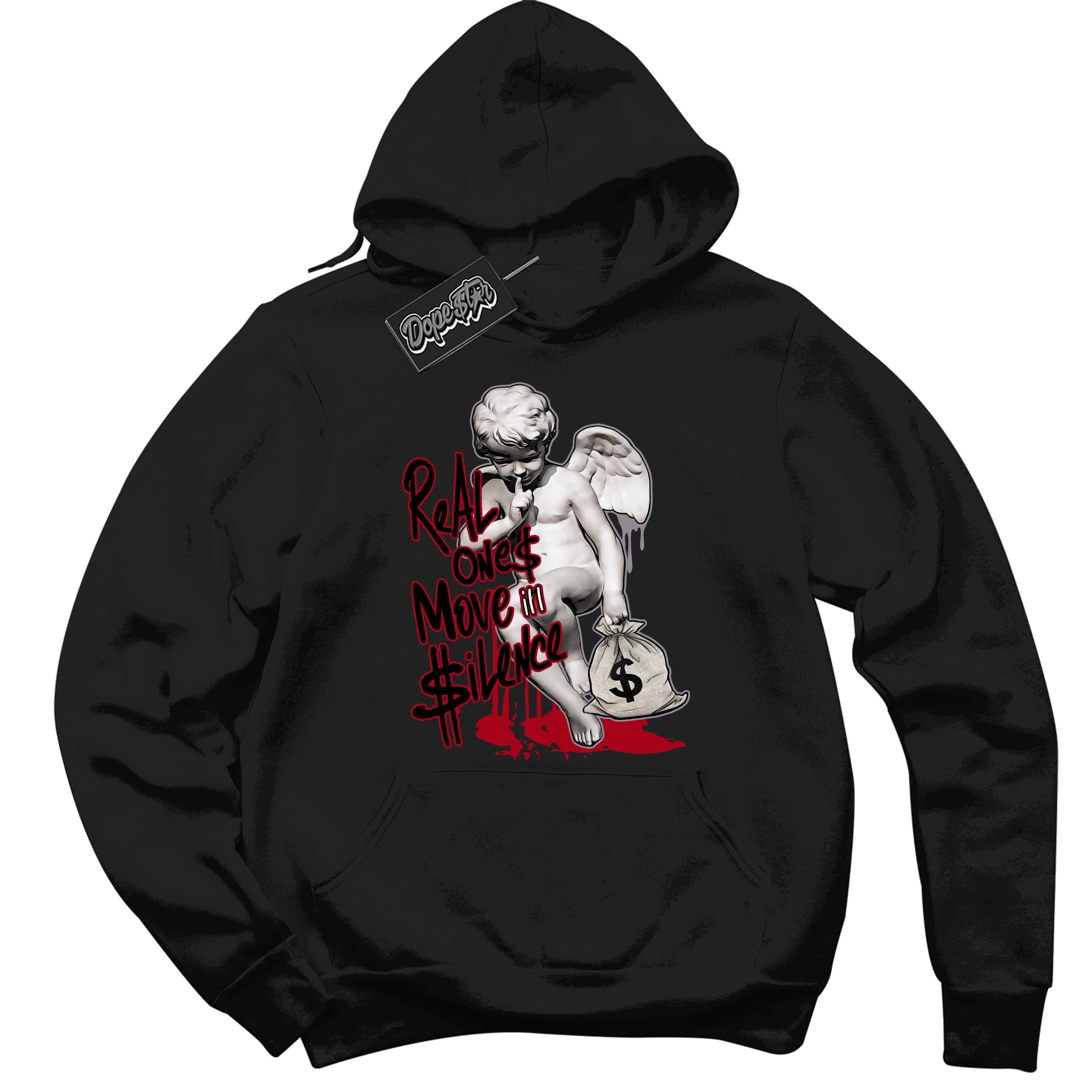 AJ5 Retro OG Black Metallic Reimagined ‘Real Ones Cherub’ – Black Streetwear Hoodie | Men's and Women's graphic sweatshirt by Sneaker Shirts Outlet.