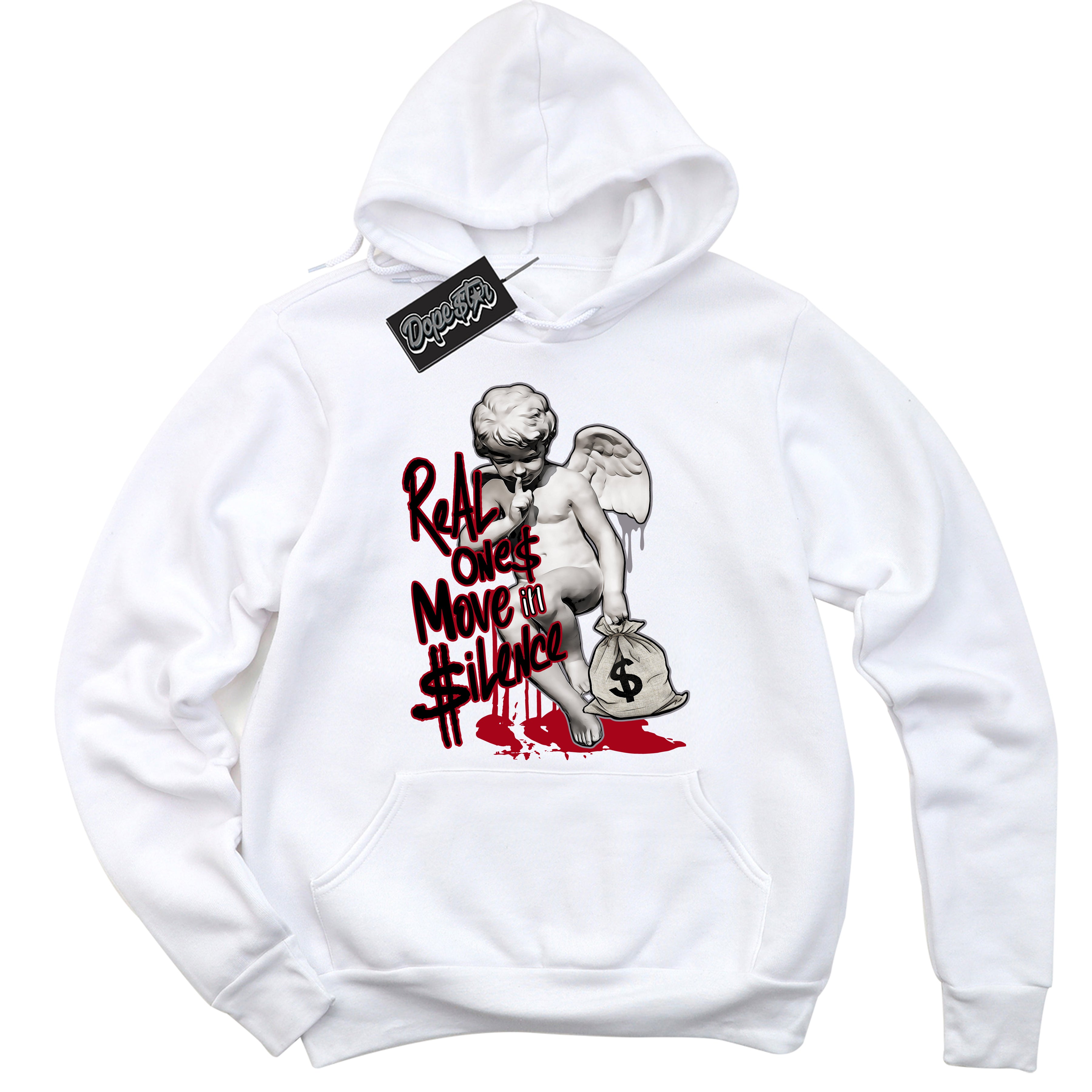 AJ5 Retro OG White Metallic Reimagined ‘Real Ones Cherub’ – Black Streetwear Hoodie | Men's and Women's graphic sweatshirt by Sneaker Shirts Outlet.