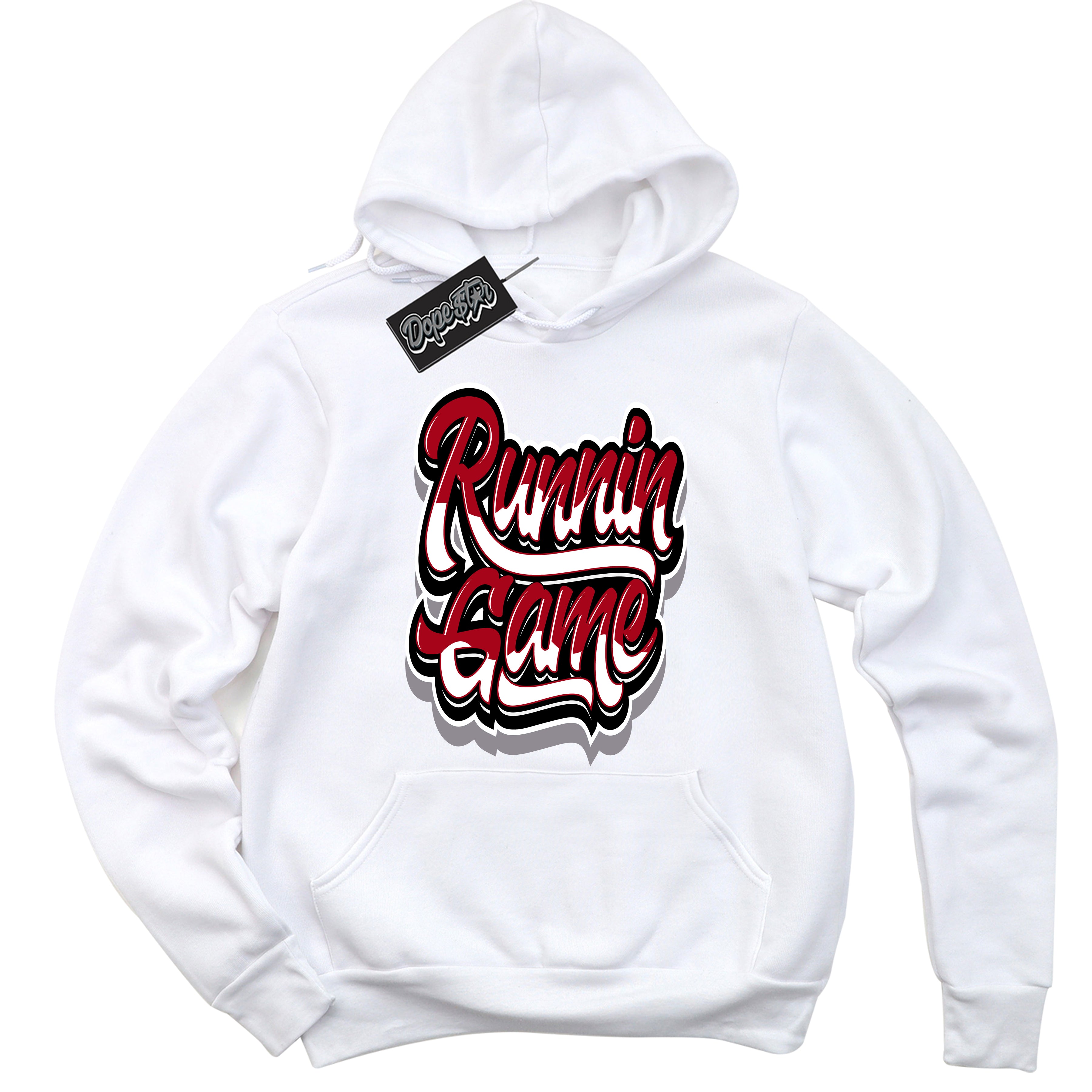 AJ5 Retro OG White Metallic Reimagined ‘Running Game’ – Black Streetwear Hoodie | Men's and Women's graphic sweatshirt by Sneaker Shirts Outlet.