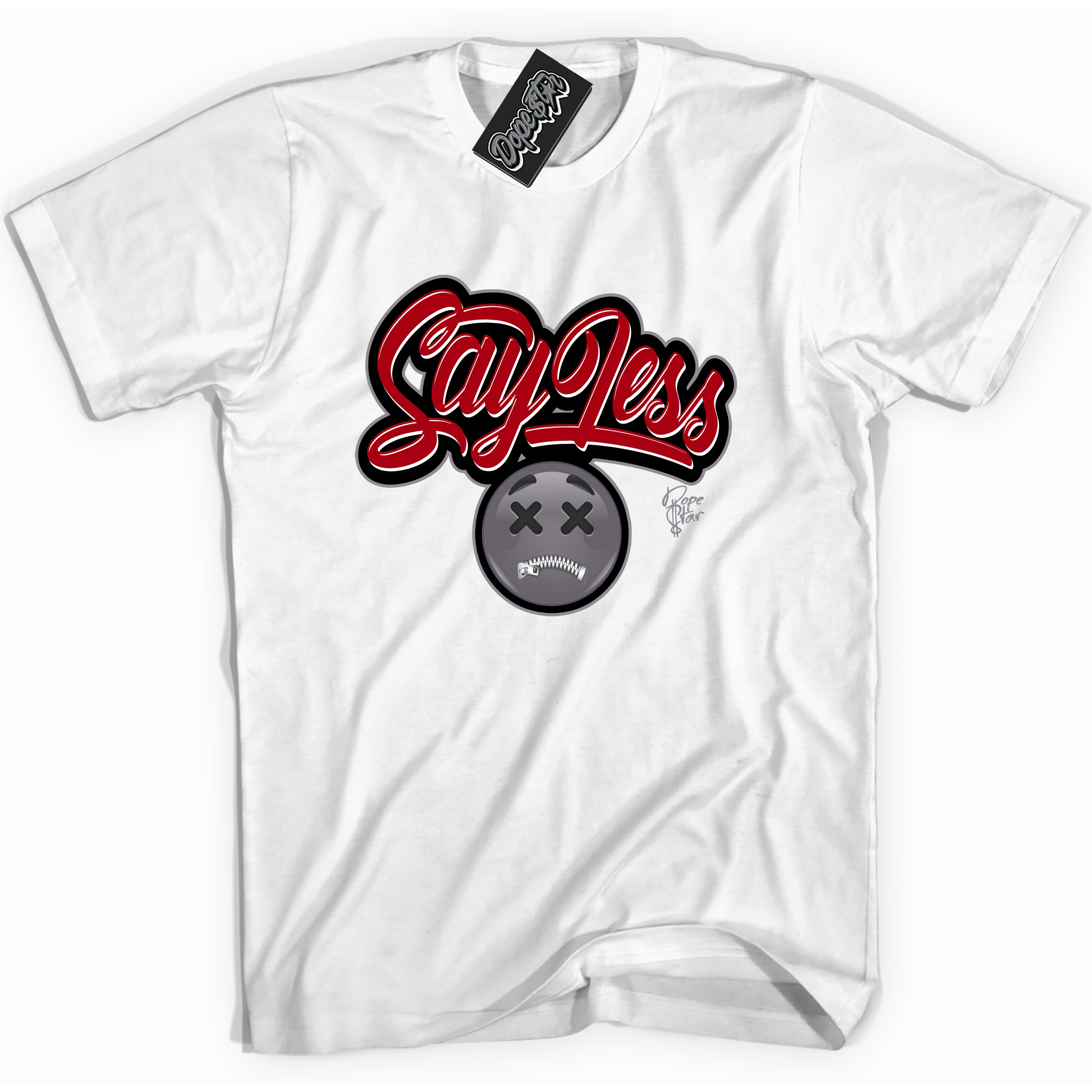 AJ5 Retro OG Black Metallic Reimagined ‘Say Less’ – White Streetwear T-Shirt | Men's and Women's Sneaker Matching Tee by Sneaker Shirts Outlet.
