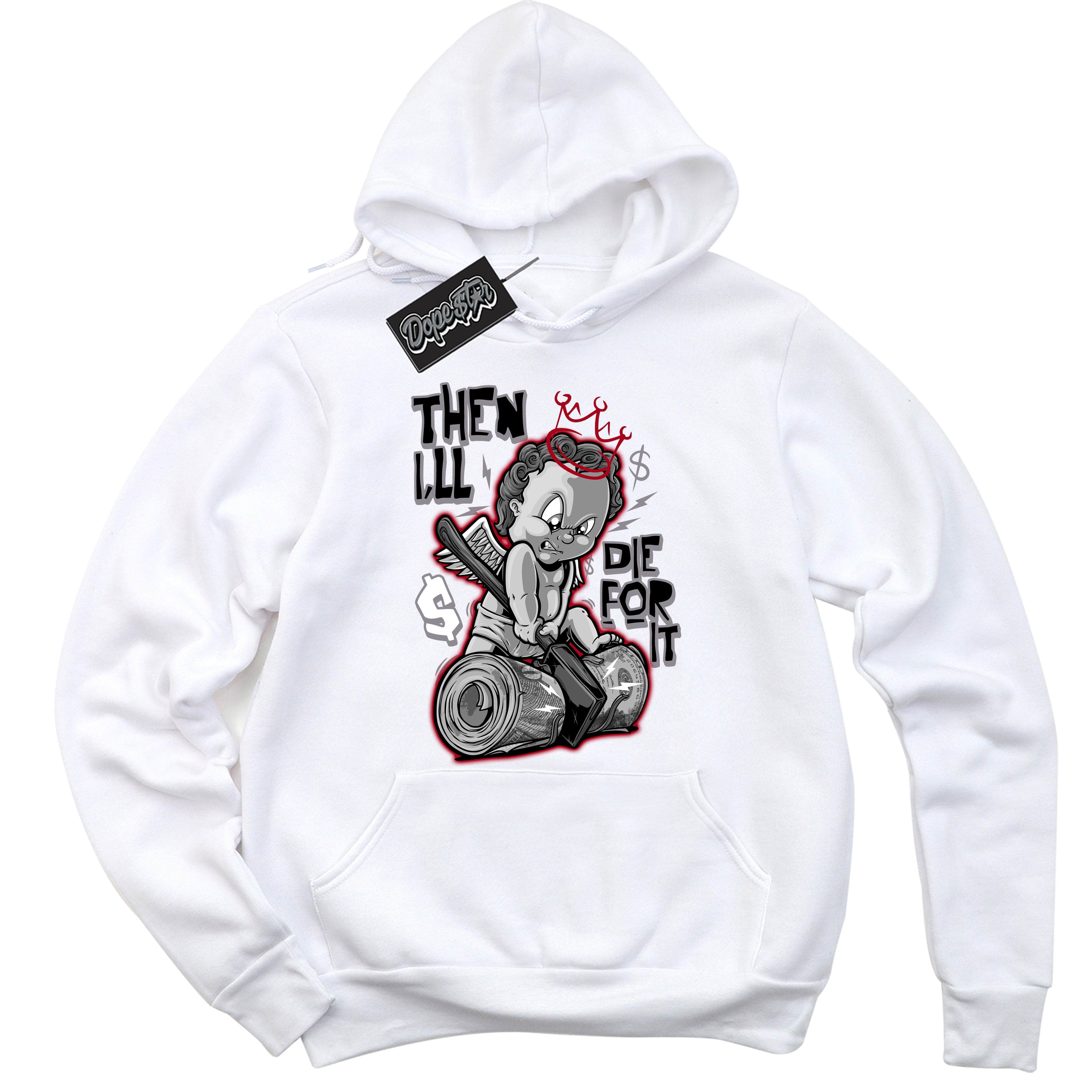 AJ5 Retro OG White Metallic Reimagined ‘Then I'll’ – Black Streetwear Hoodie | Men's and Women's graphic sweatshirt by Sneaker Shirts Outlet.