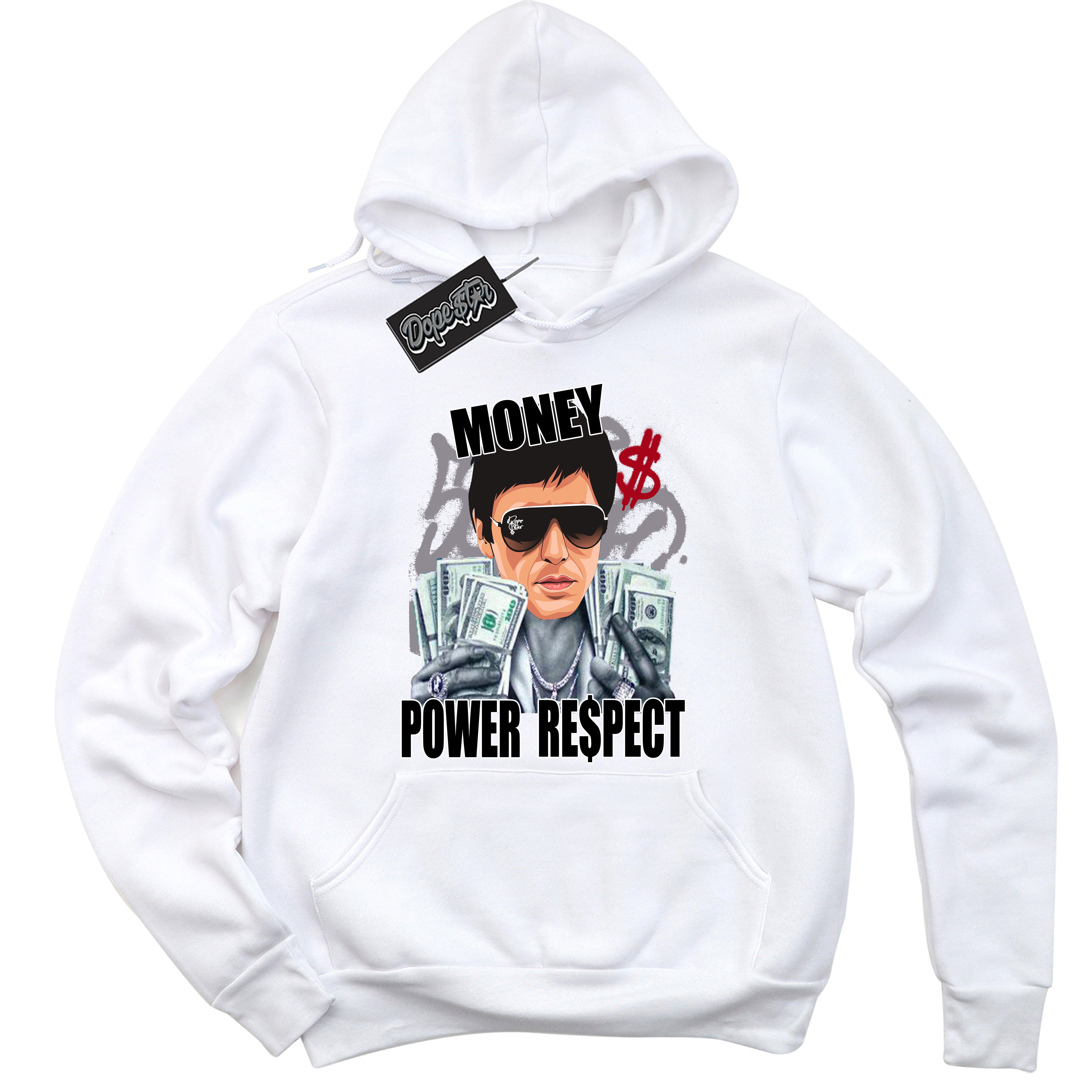 AJ5 Retro OG White Metallic Reimagined ‘Tony Montana’ – Black Streetwear Hoodie | Men's and Women's graphic sweatshirt by Sneaker Shirts Outlet.