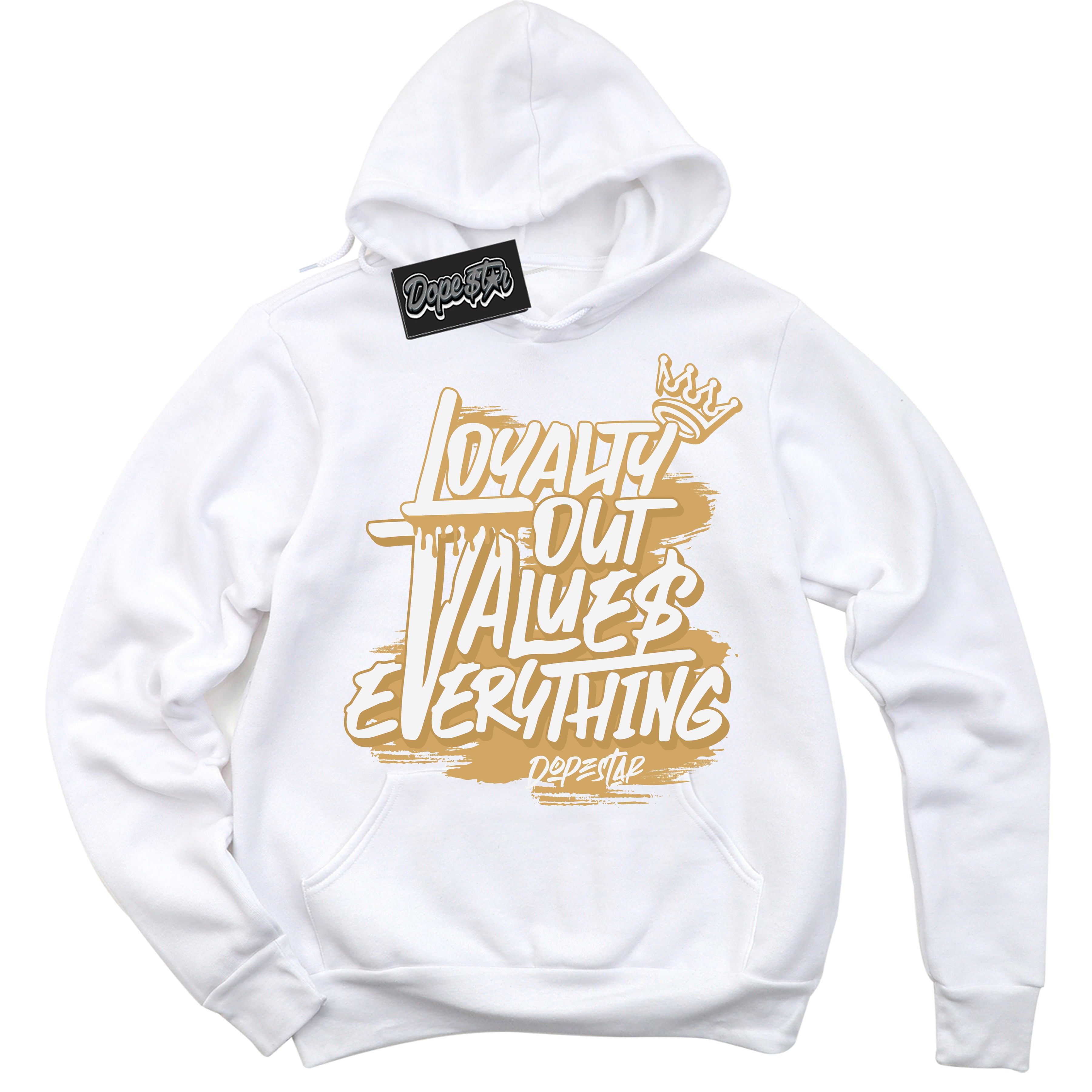 Cool White Hoodie with “ Loyalty Out Values Everything ”  design that Perfectly Matches Craft Paris 6s Jordans.