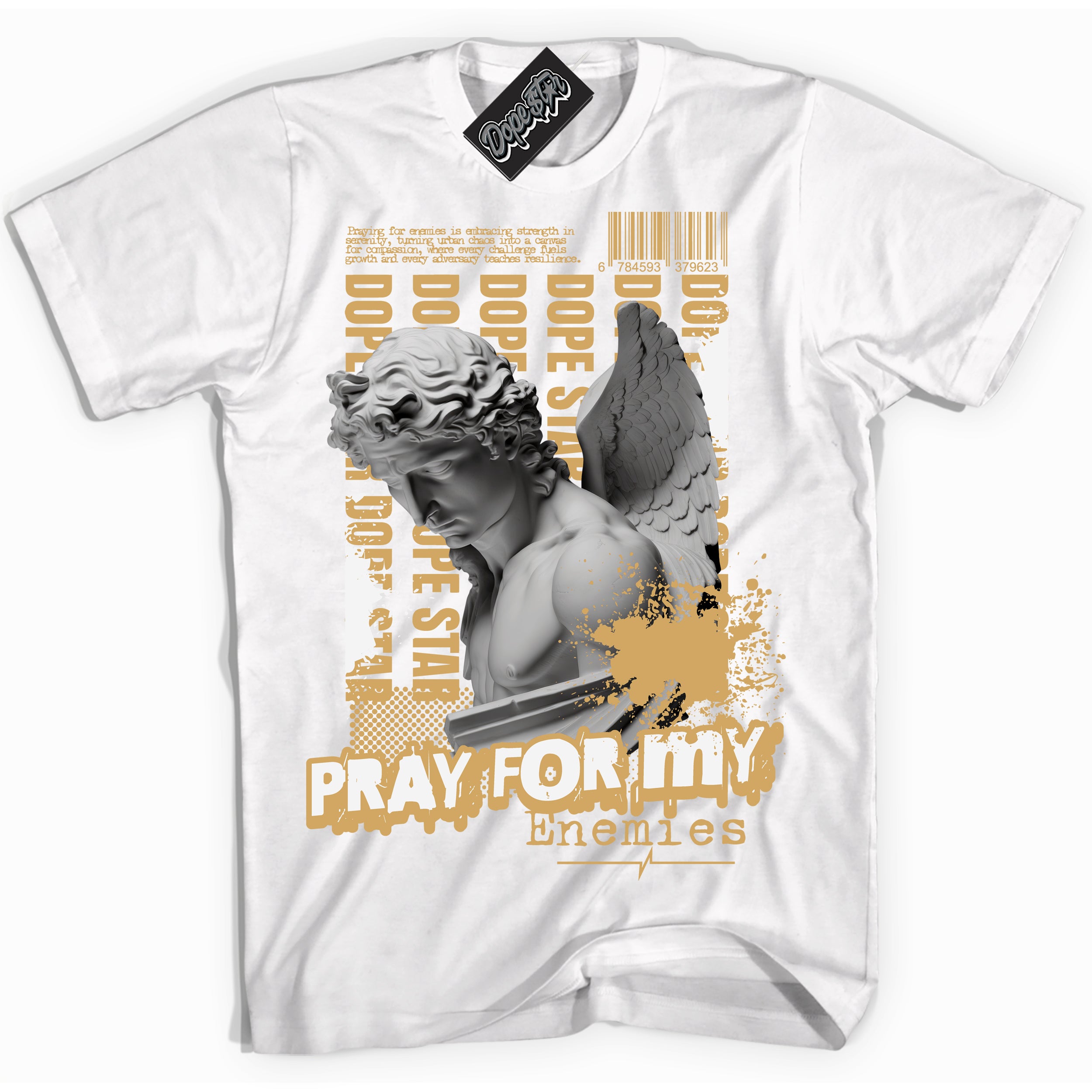 Cool White Shirt with “ Pray Enemies ” design that perfectly matches Craft Paris 6s Jordans.