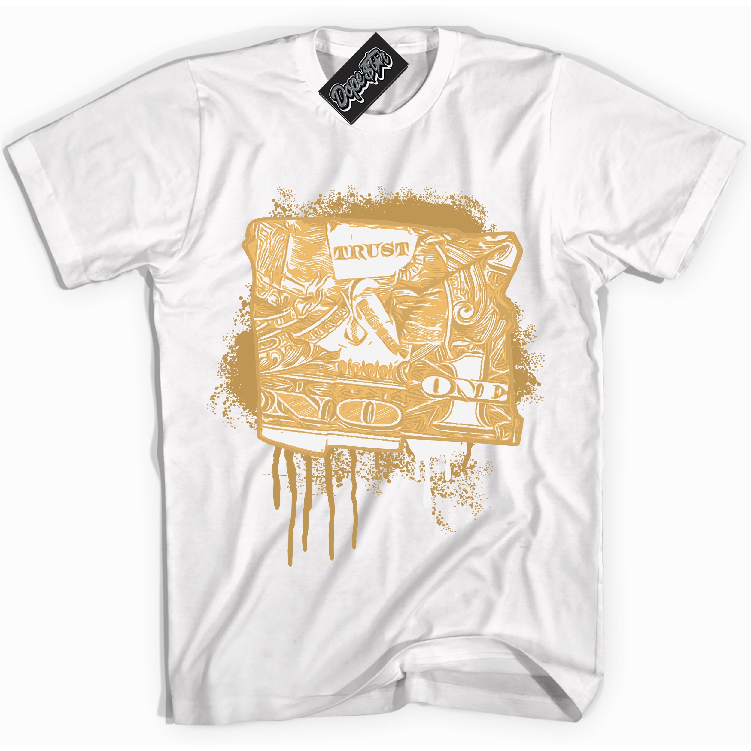 Cool White Shirt with “ Trust No One Dollar ” design that perfectly matches Craft Paris 6s Jordans.