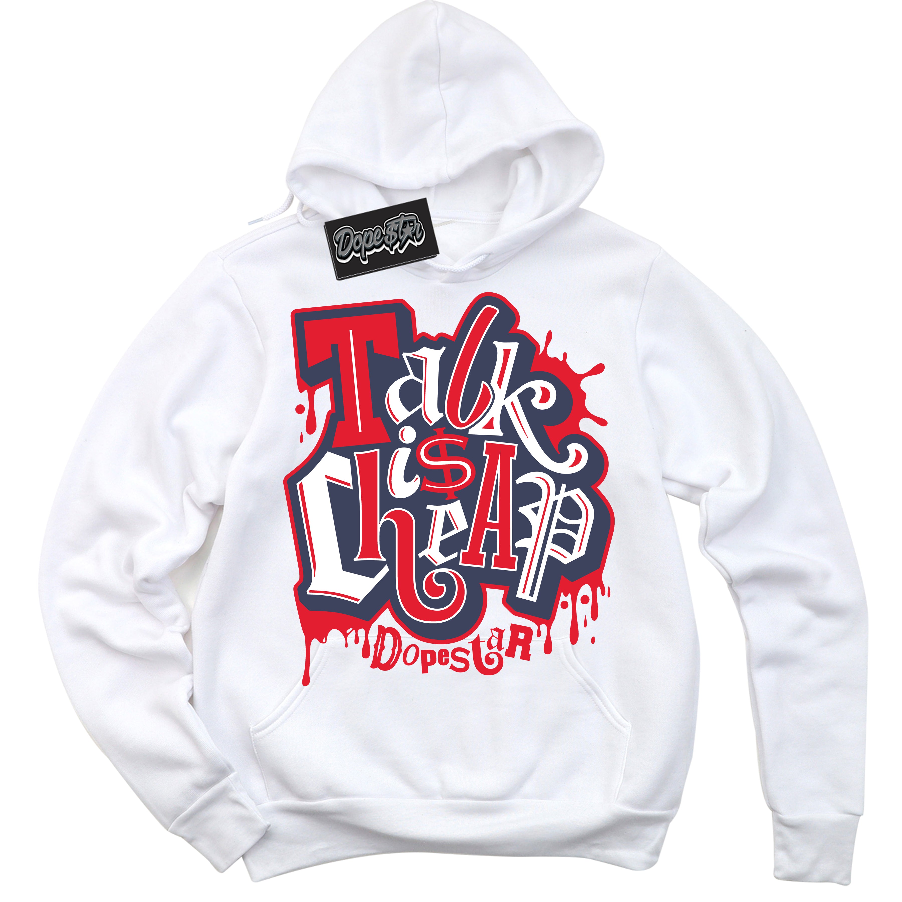 Cool White Hoodie with “ Talk Is Cheap ” design that Perfectly Matches Quai 54 7s Sneakers.