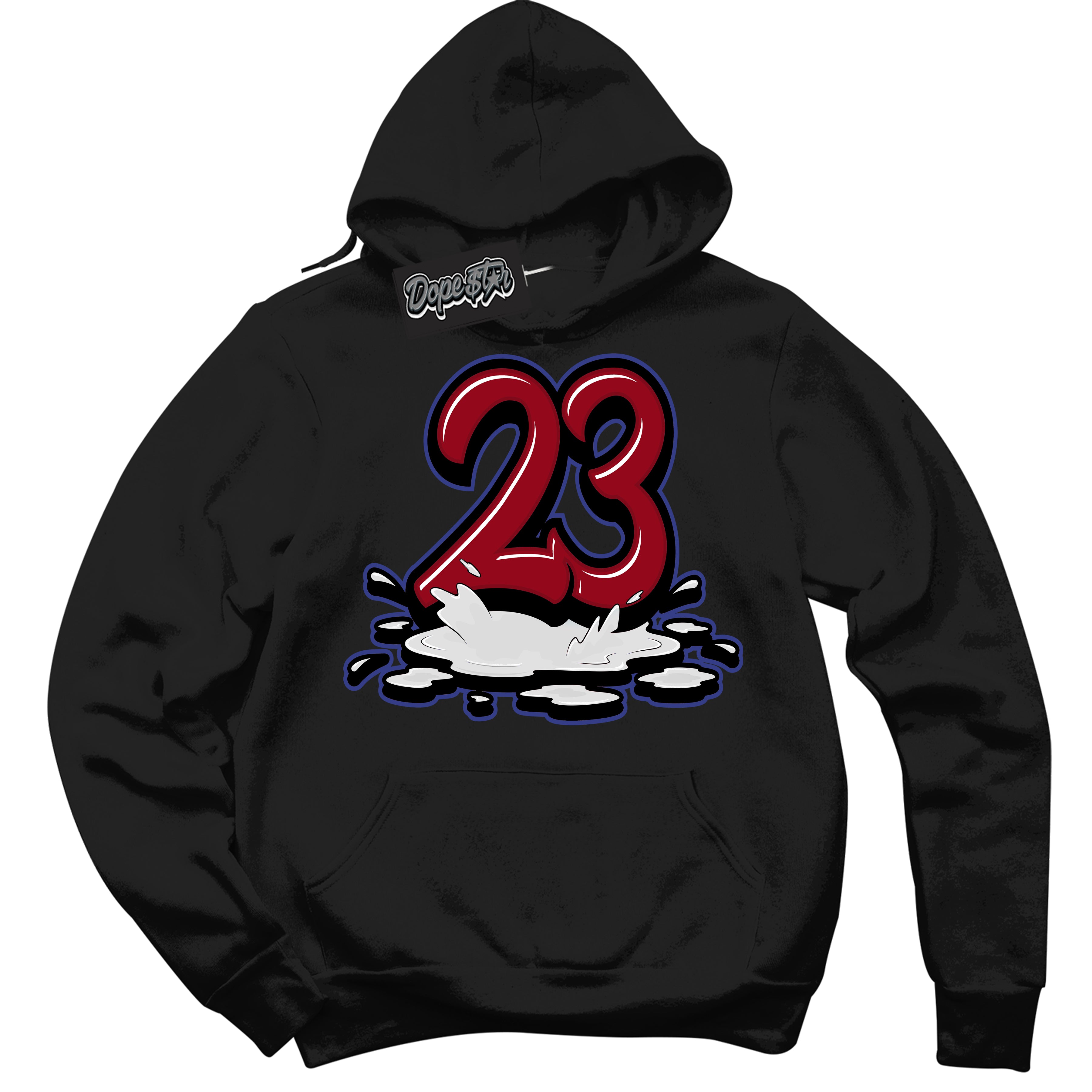 Cool Black Hoodie with “ 23 Melting ”  design that Perfectly Matches Playoffs 8s Sneakers.