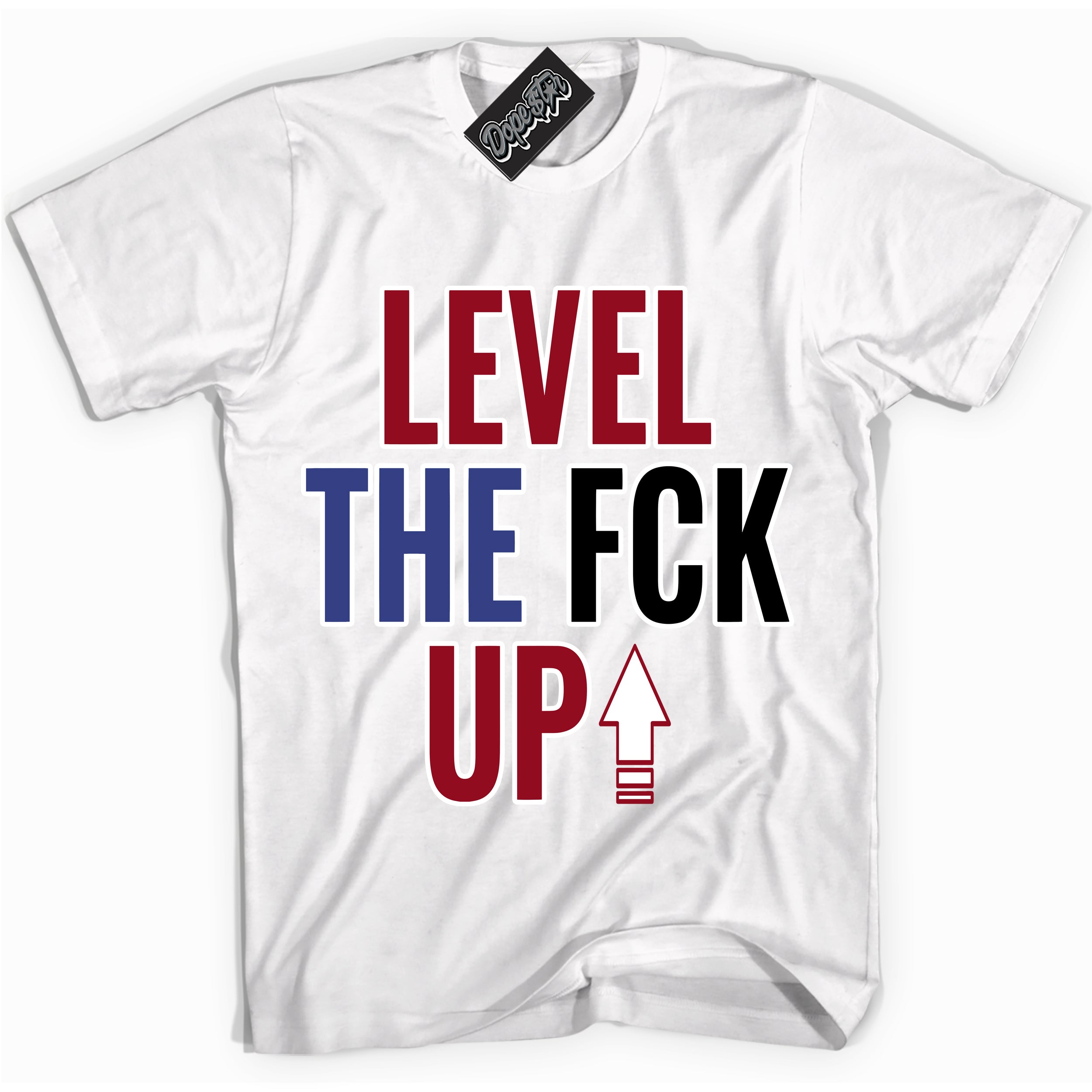 Cool White Shirt with “ Level The Fck Up ” design that perfectly matches Playoffs 8s Sneakers.